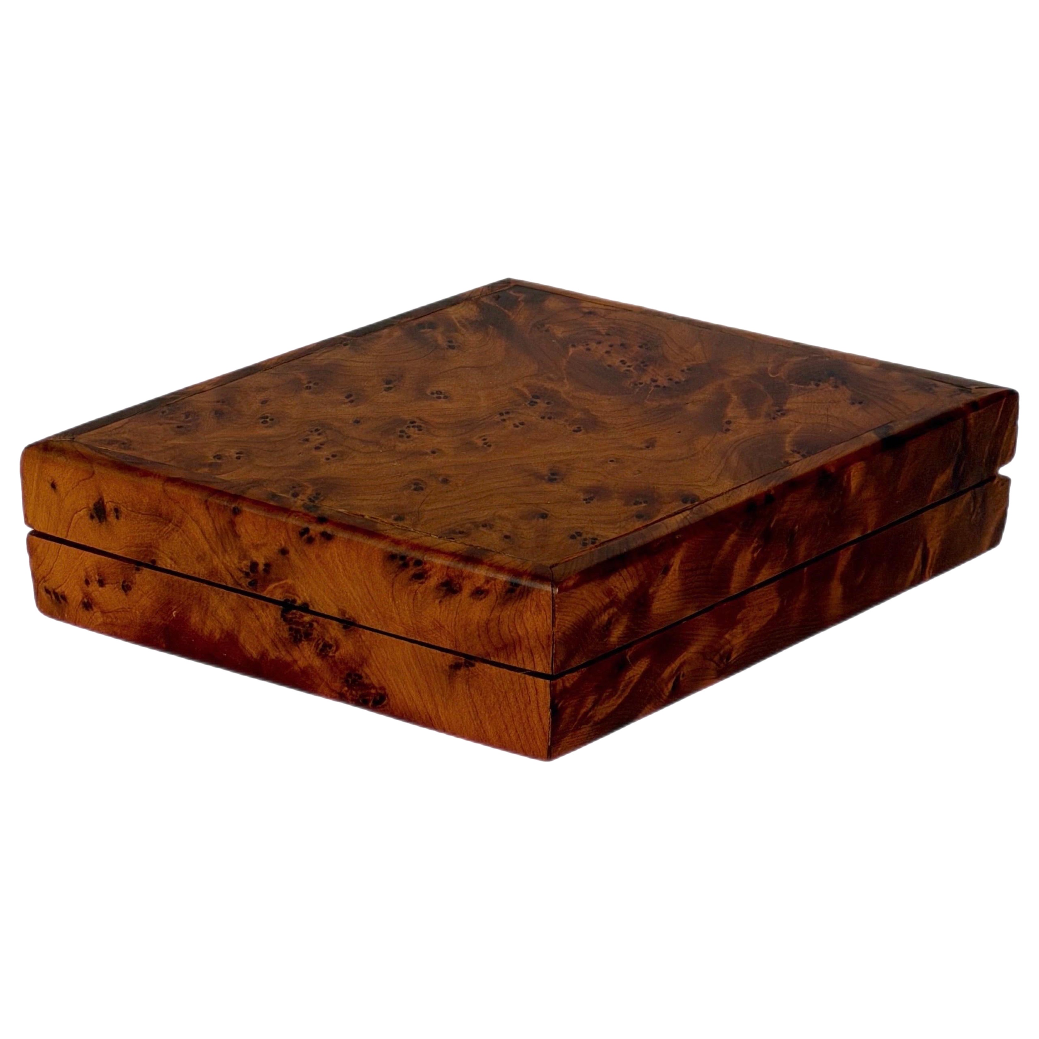 Italian Mid-Century Modern Burl Wood Decorative Box With Hinged Lid