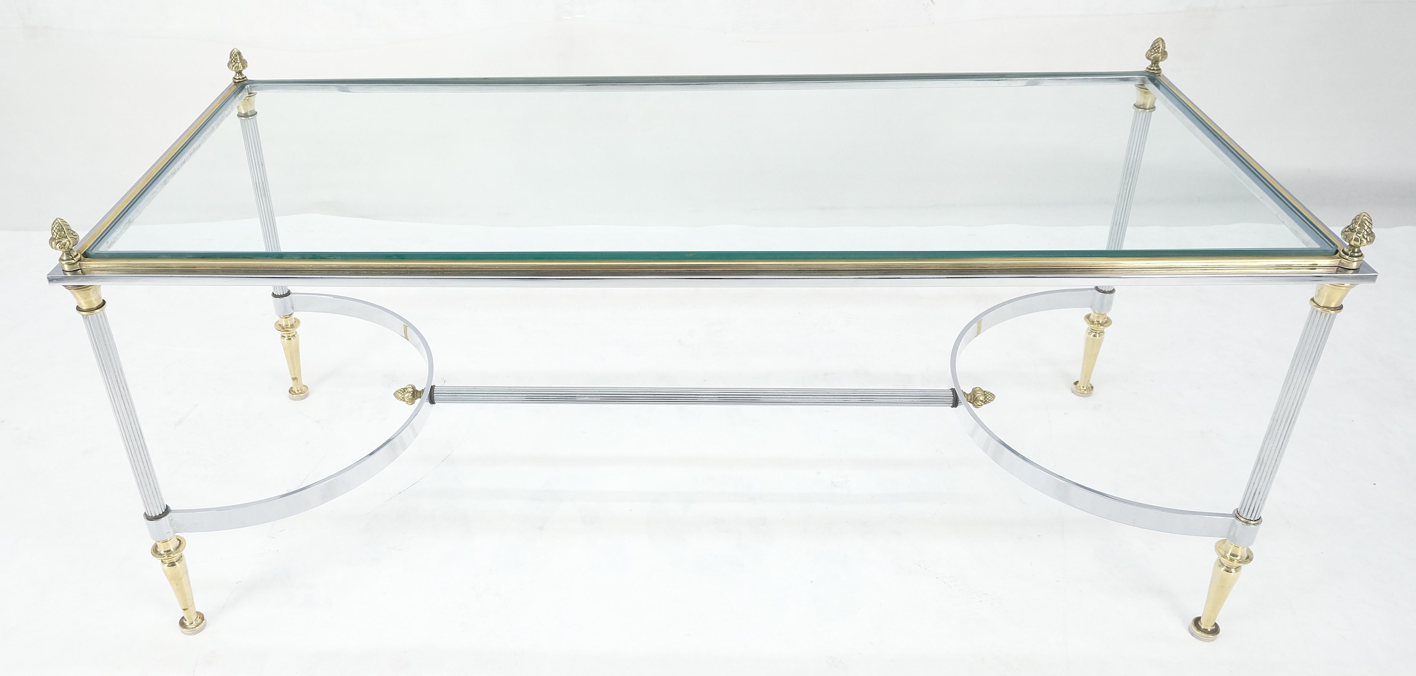 Italienisch Mid Century Modern c1970s Chrom Messing Glas Couchtisch Eicheln Finials im Angebot 10