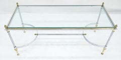 Italian Mid Century Modern c1970s Chrome Brass Glass Coffee Table Acorns Finials