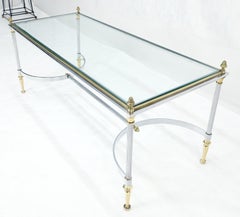 Italian Mid Century Modern c1970s Chrome Brass Glass Coffee Table Acorns Finials