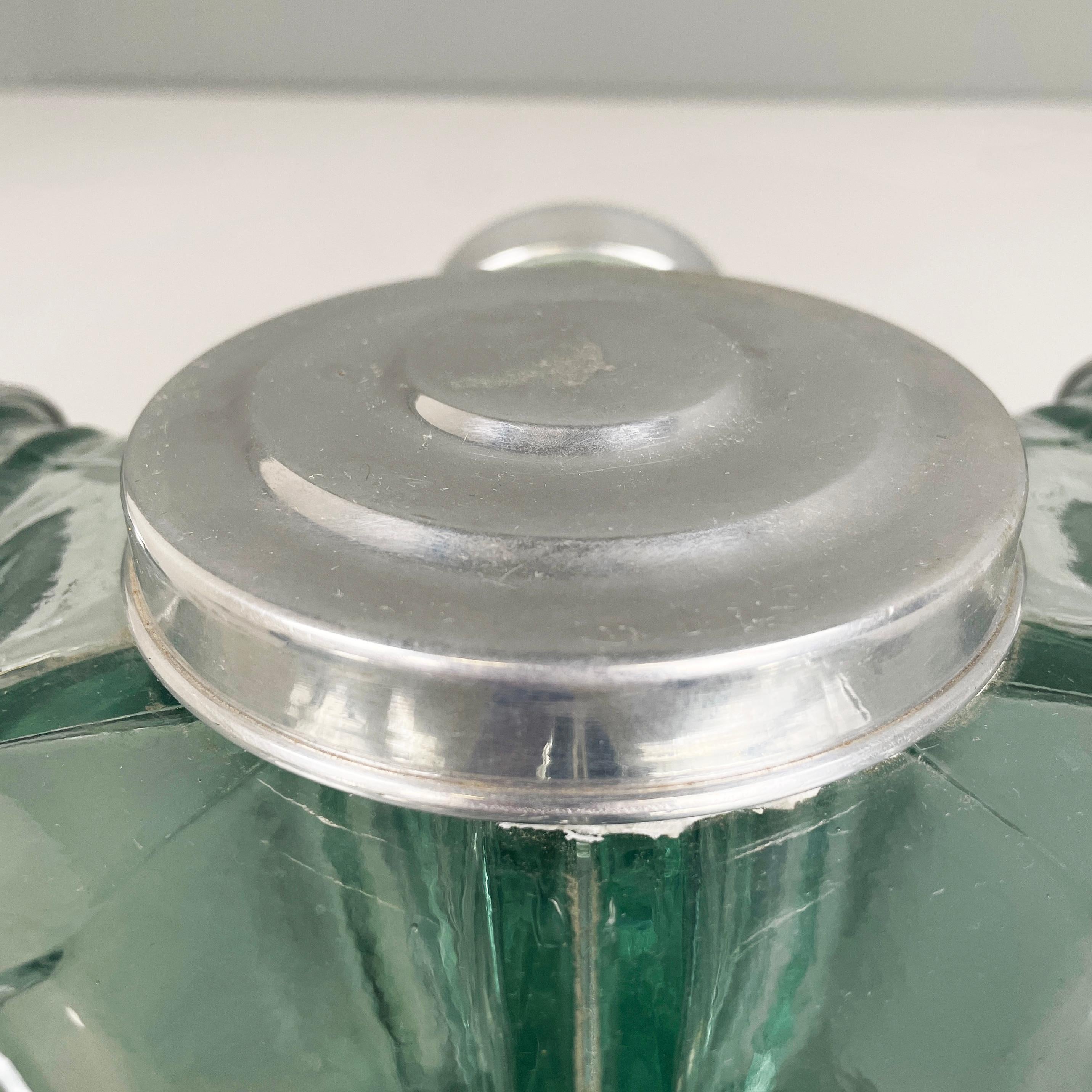 Italian mid-century modern Candy holder in aqua green glass and metal, 1950s 4