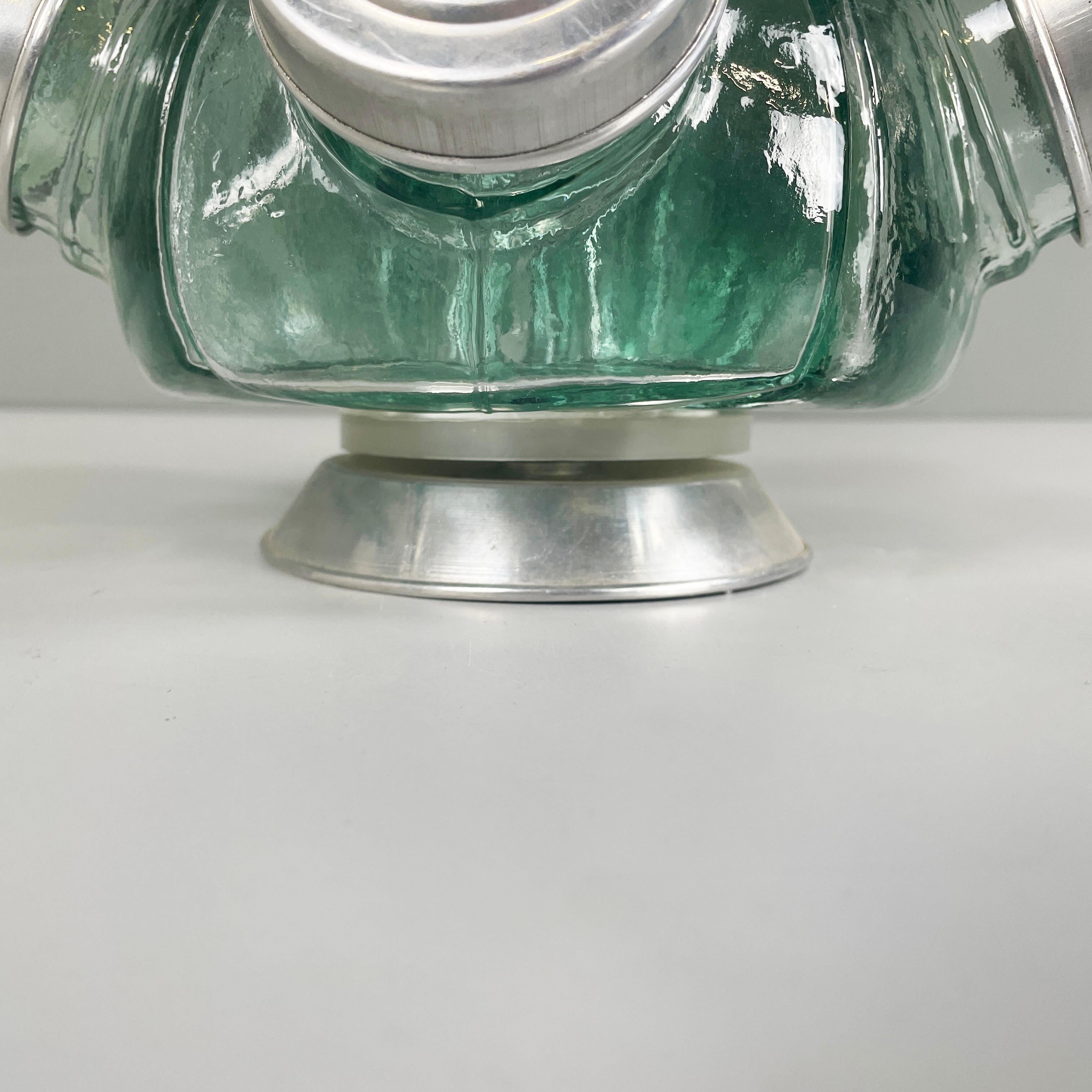 Italian mid-century modern Candy holder in aqua green glass and metal, 1950s 5