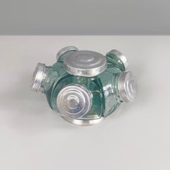 Italian mid-century modern candy holder in aqua green glass and metal, 1950s