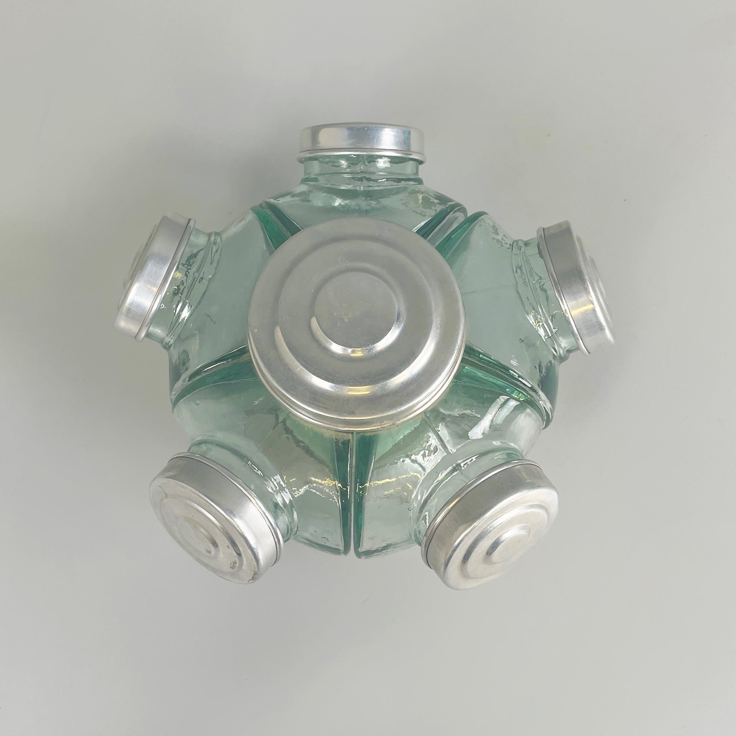 Italian mid-century modern Candy holder in aqua green glass and metal, 1950s In Good Condition In MIlano, IT