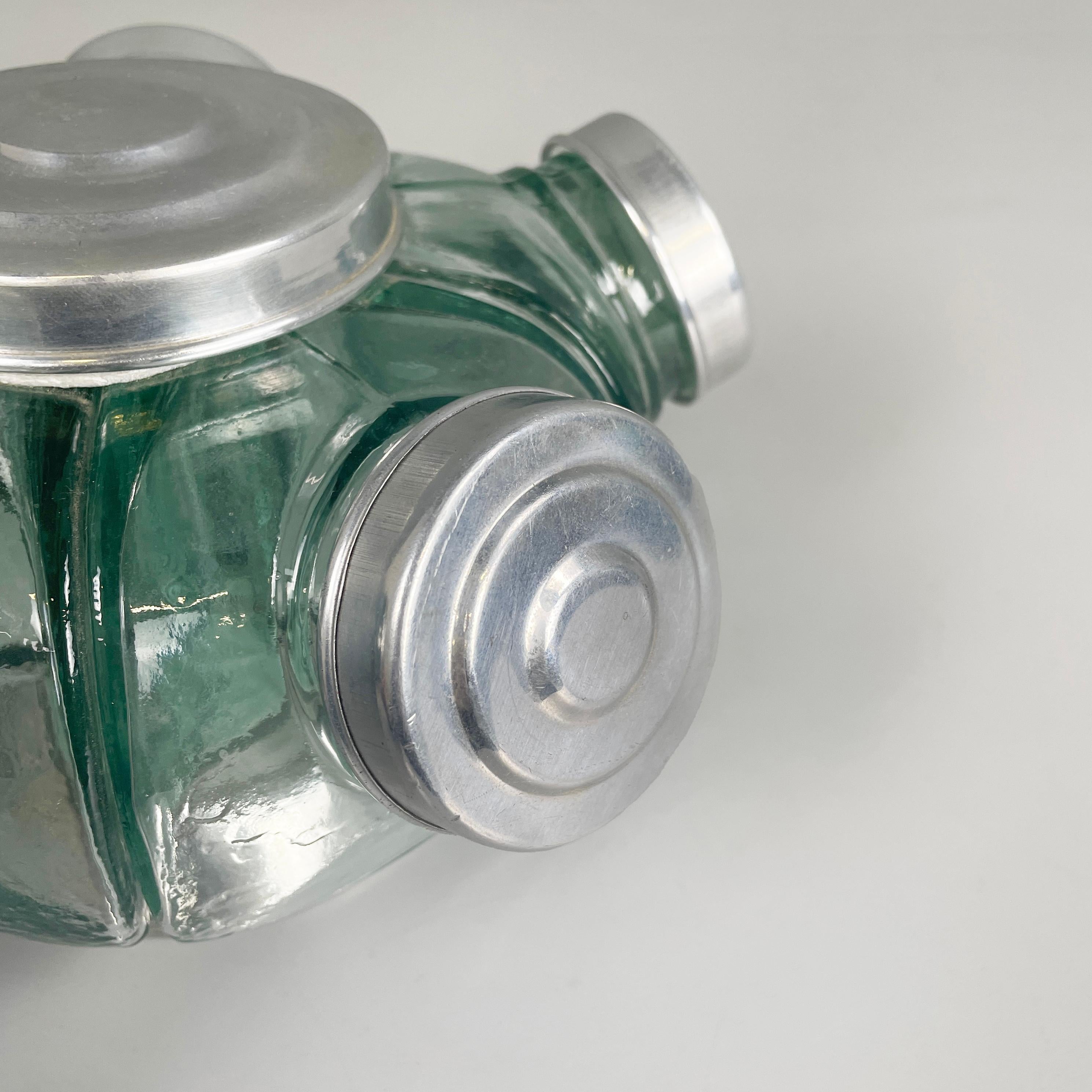 Metal Italian mid-century modern Candy holder in aqua green glass and metal, 1950s