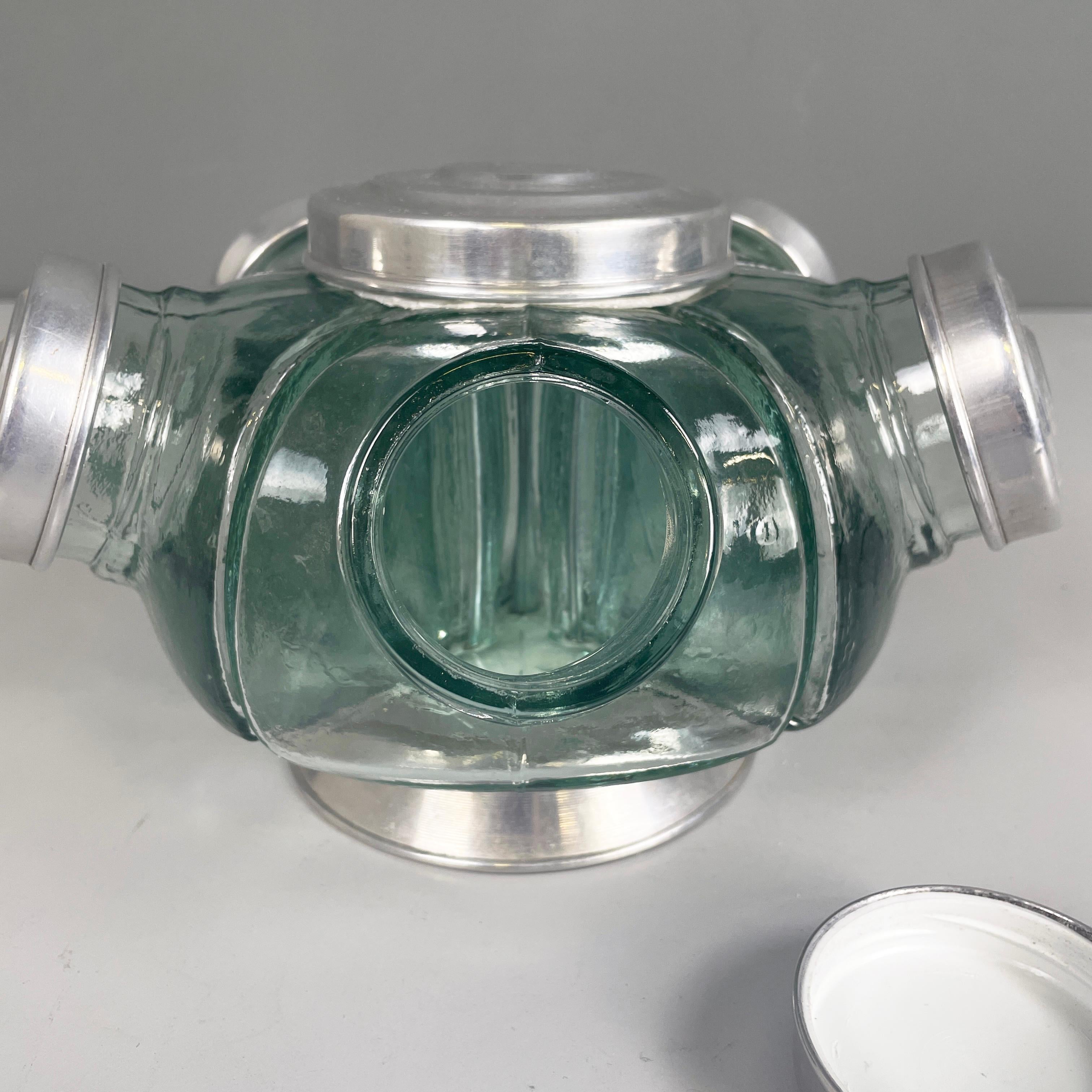 Italian mid-century modern Candy holder in aqua green glass and metal, 1950s 3