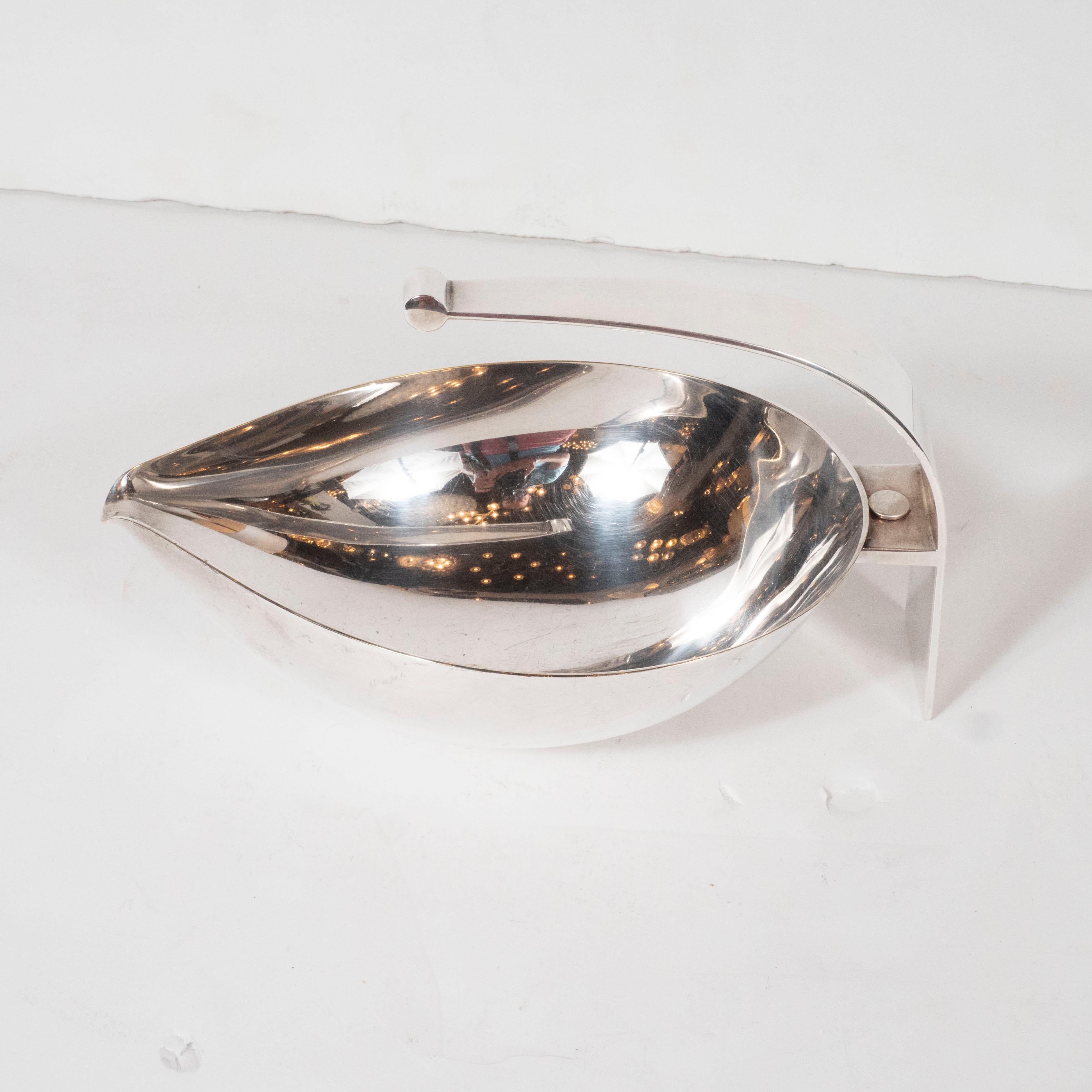 Silver Plate Italian Mid-Century Modern Cantilevered Silverplated Decorative Dish Signed Mesa