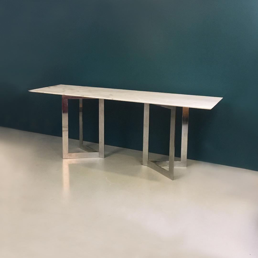 Italian Mid-Century Modern Carrara Marble Top Console, 1970s In Good Condition In MIlano, IT