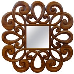 Italian Mid-Century Modern Carved Wood Mirror