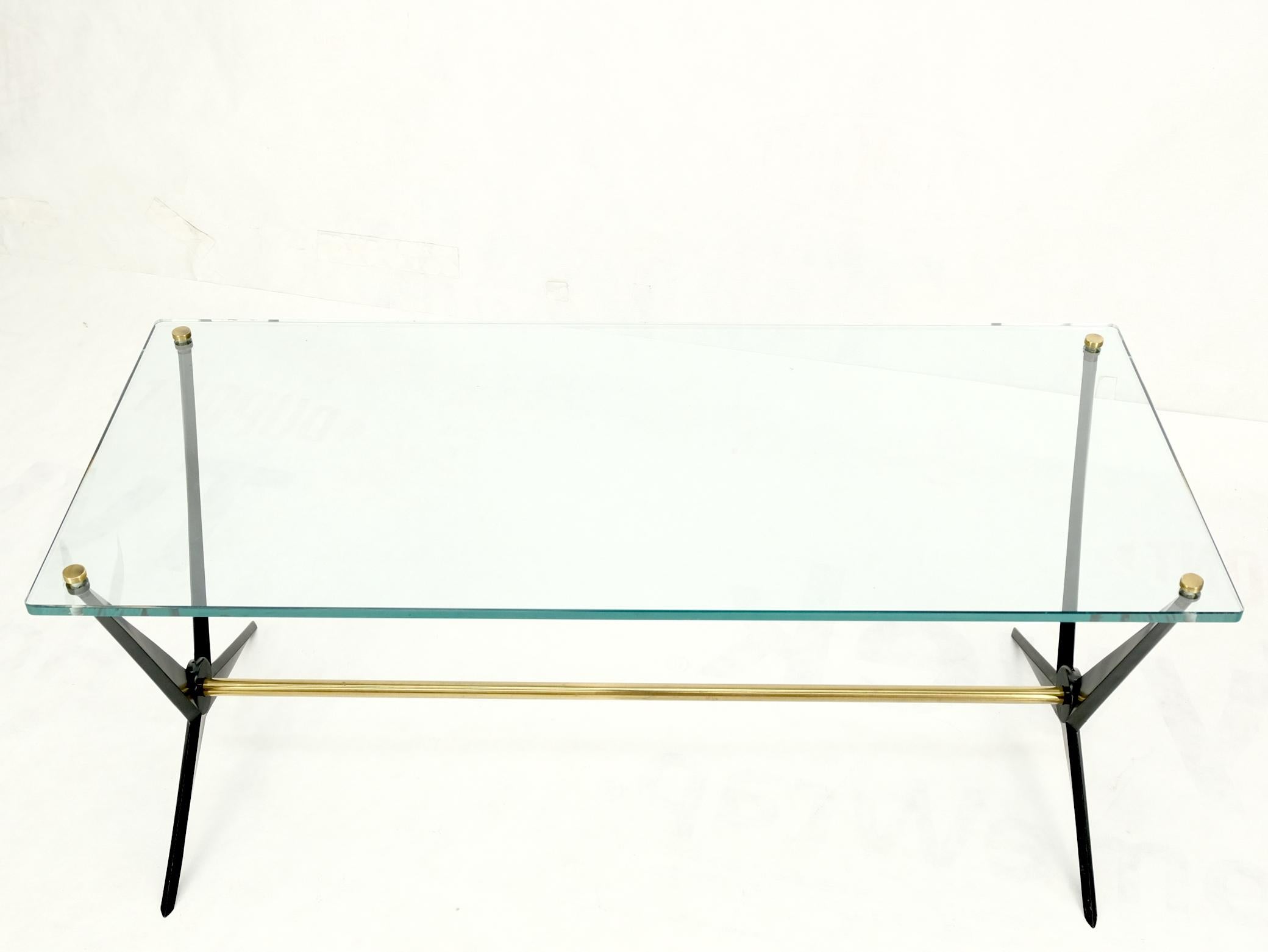 Italian Mid-Century Modern Cast Metal & Brass Base Glass Rectangle Coffee Table  For Sale 7