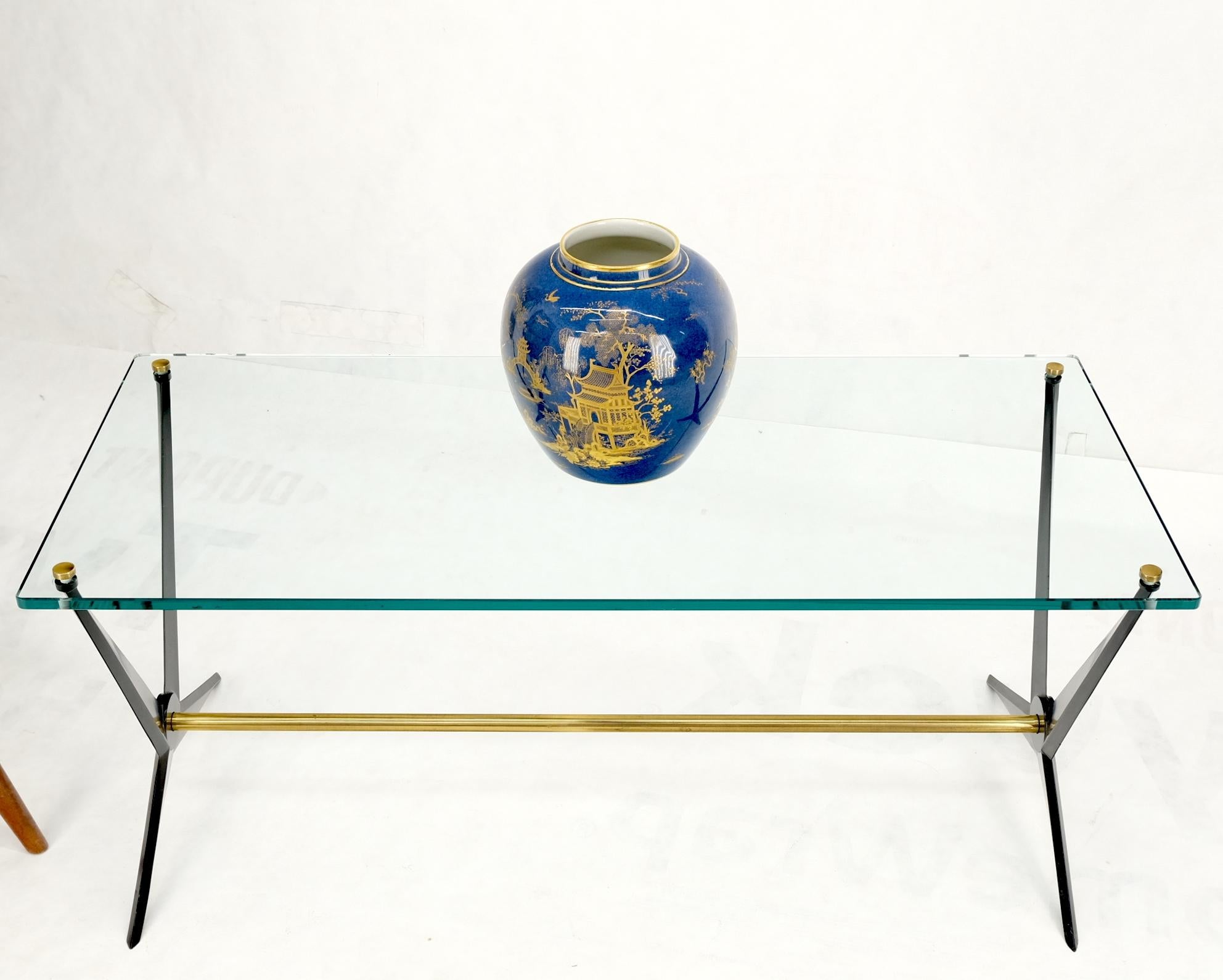 Italian Mid-Century Modern Cast Metal & Brass Base Glass Rectangle Coffee Table  For Sale 9