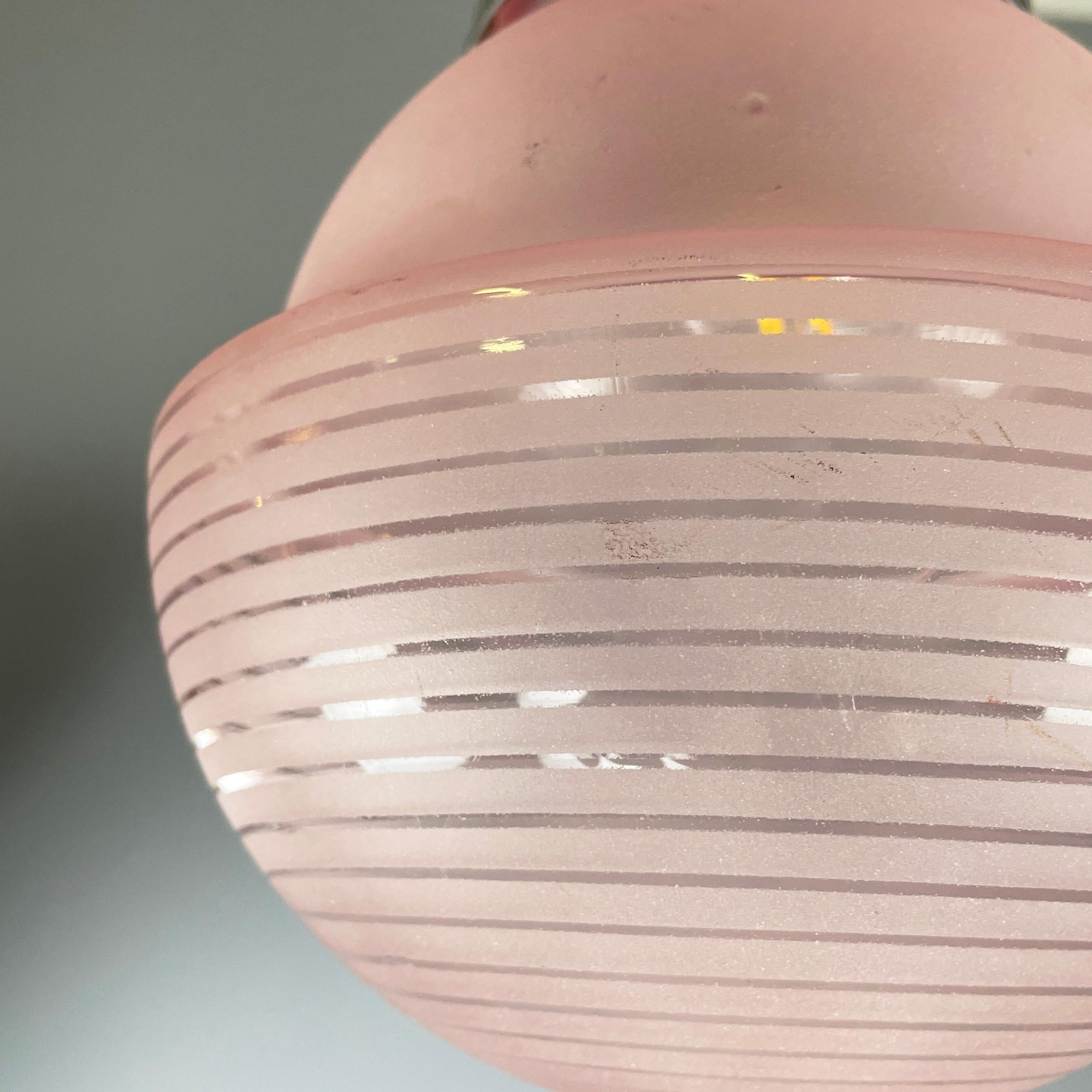 Italian mid-century modern Ceiling lamp in pink glass and metal, 1940s 4