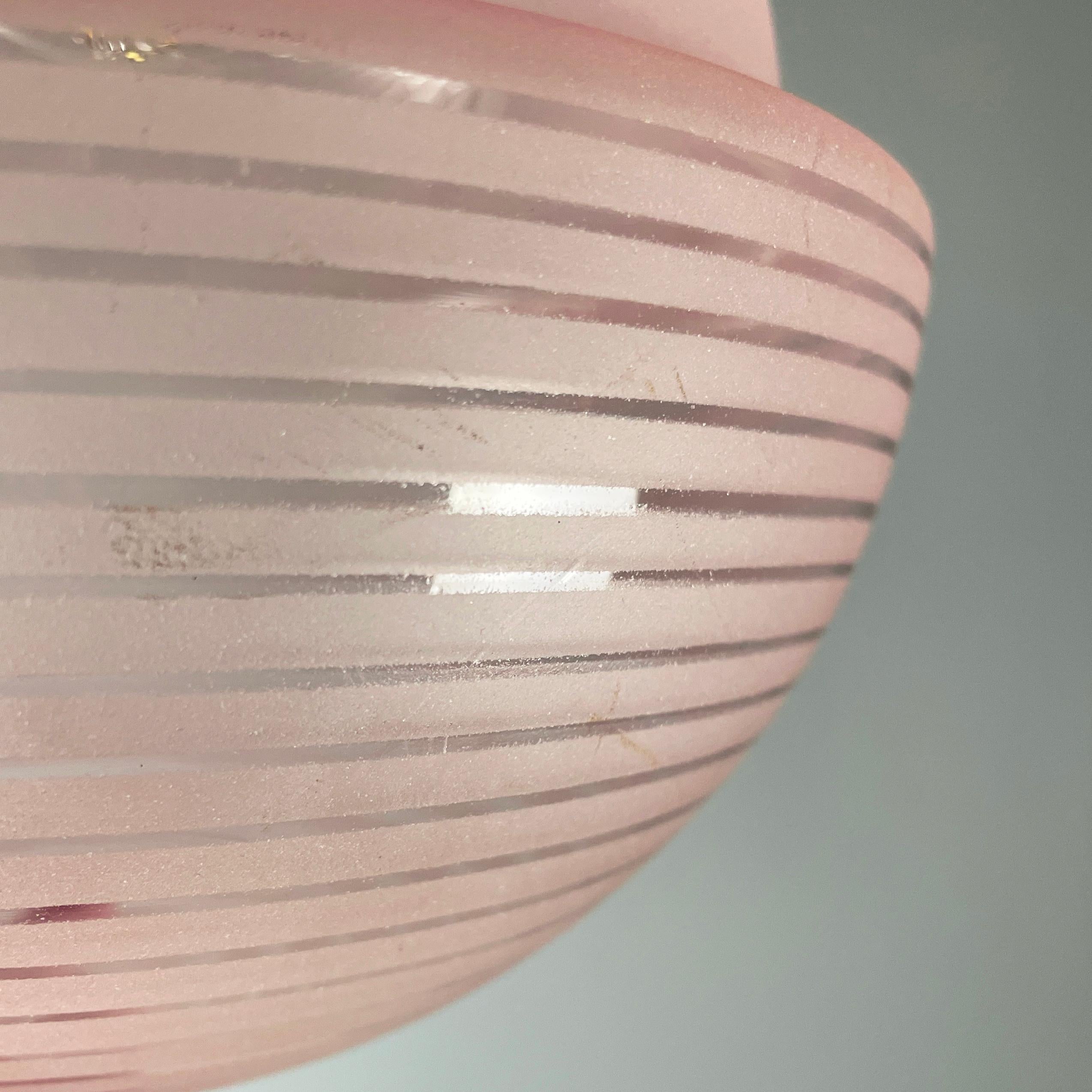 Italian mid-century modern Ceiling lamp in pink glass and metal, 1940s 5