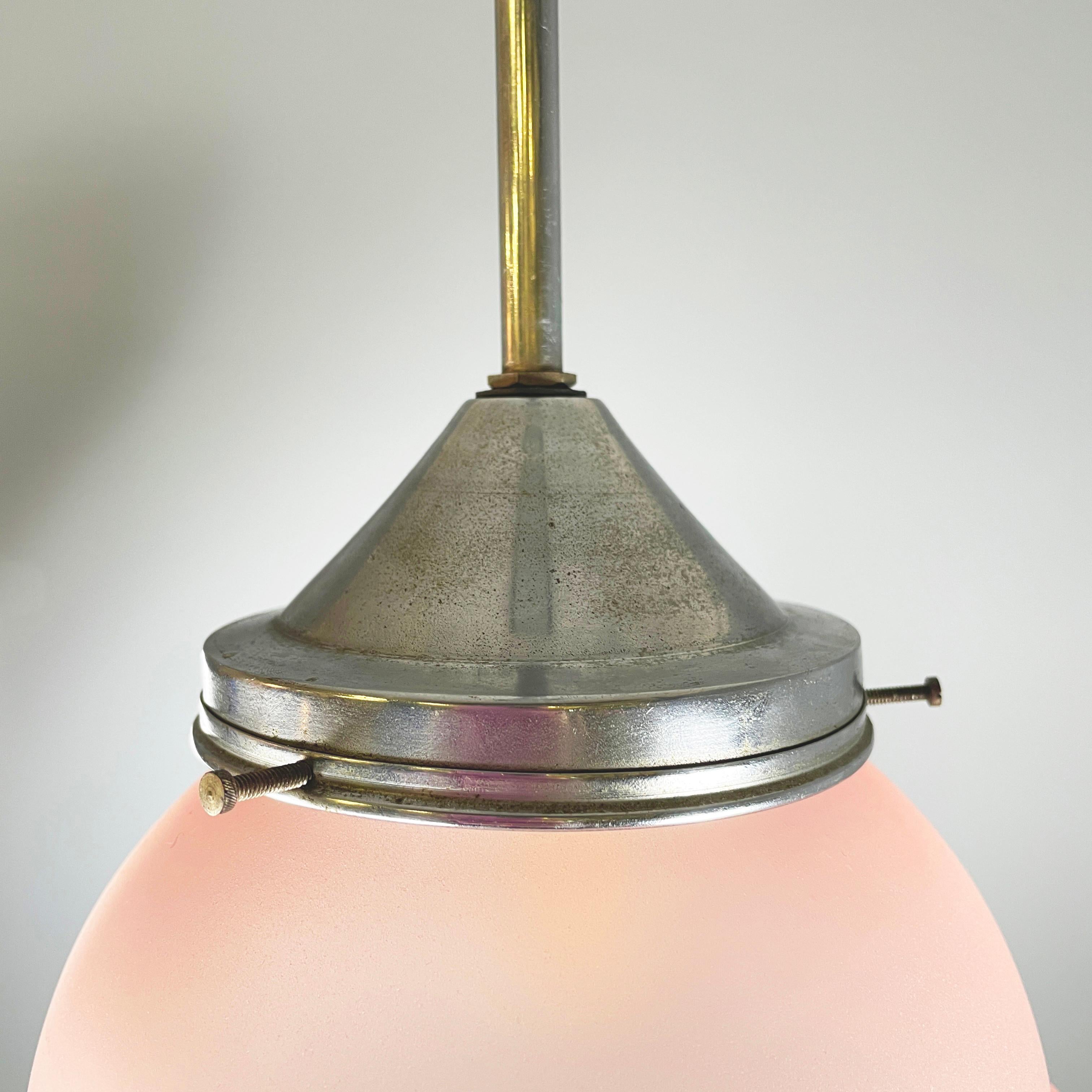 Italian mid-century modern Ceiling lamp in pink glass and metal, 1940s 6