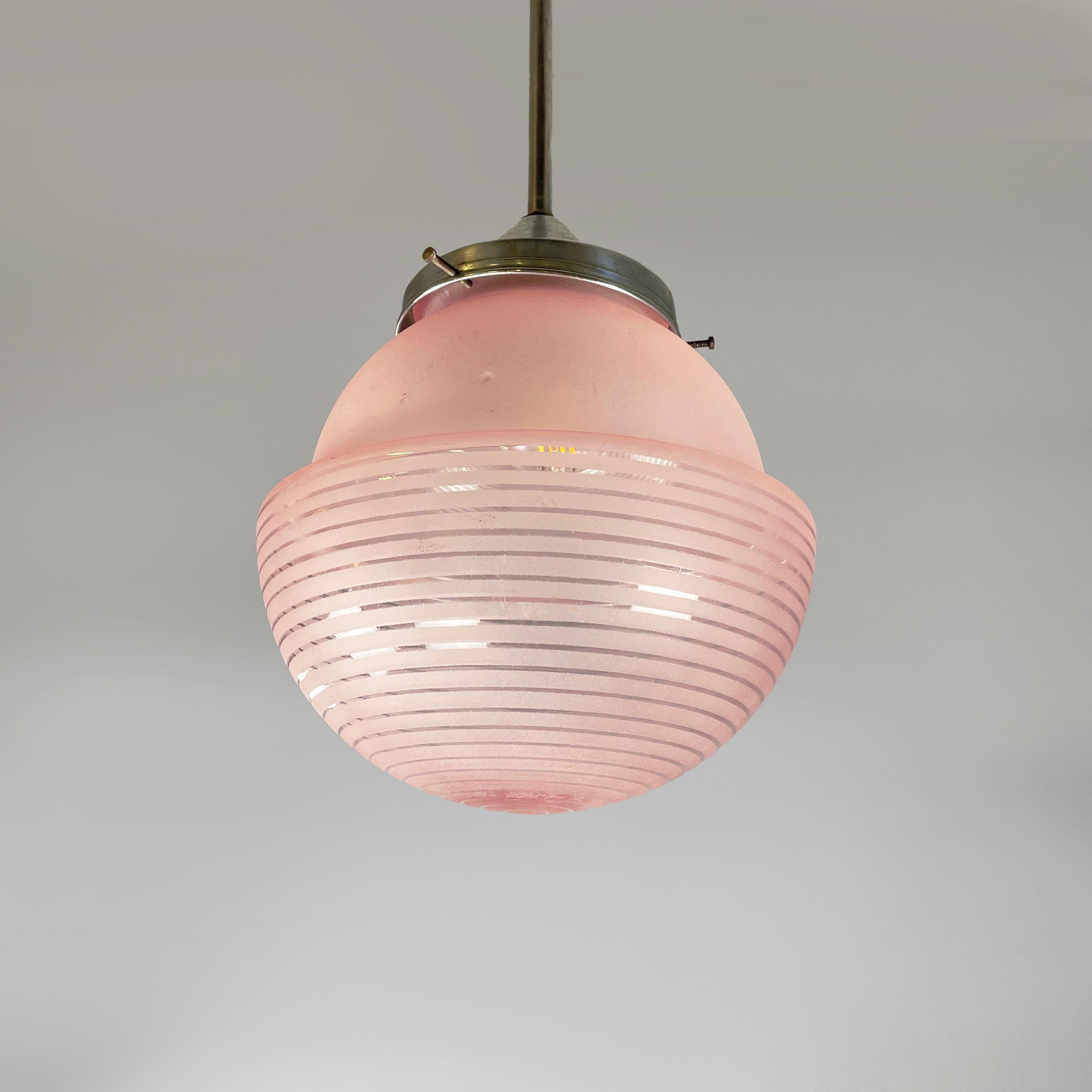 Italian mid-century modern Ceiling lamp in pink glass and metal, 1940s In Good Condition In MIlano, IT