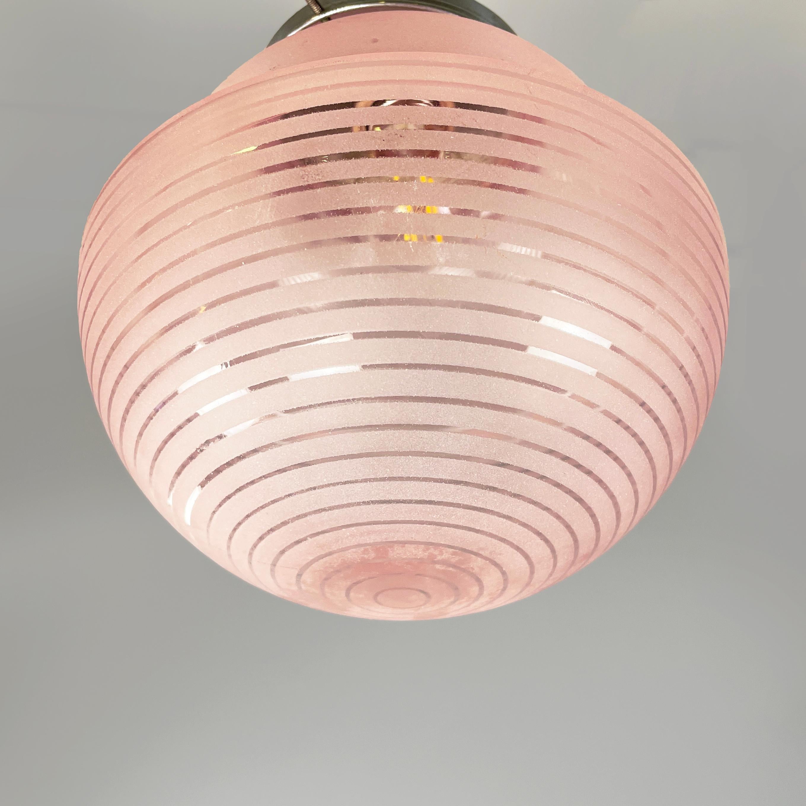 Mid-20th Century Italian mid-century modern Ceiling lamp in pink glass and metal, 1940s