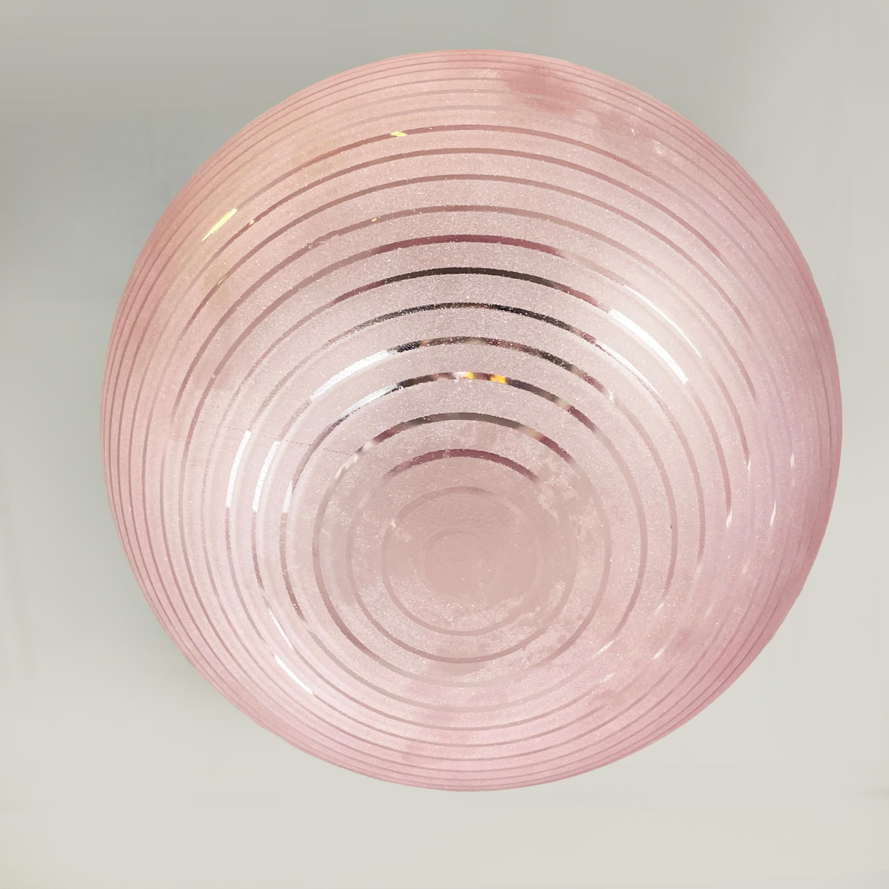 Metal Italian mid-century modern Ceiling lamp in pink glass and metal, 1940s
