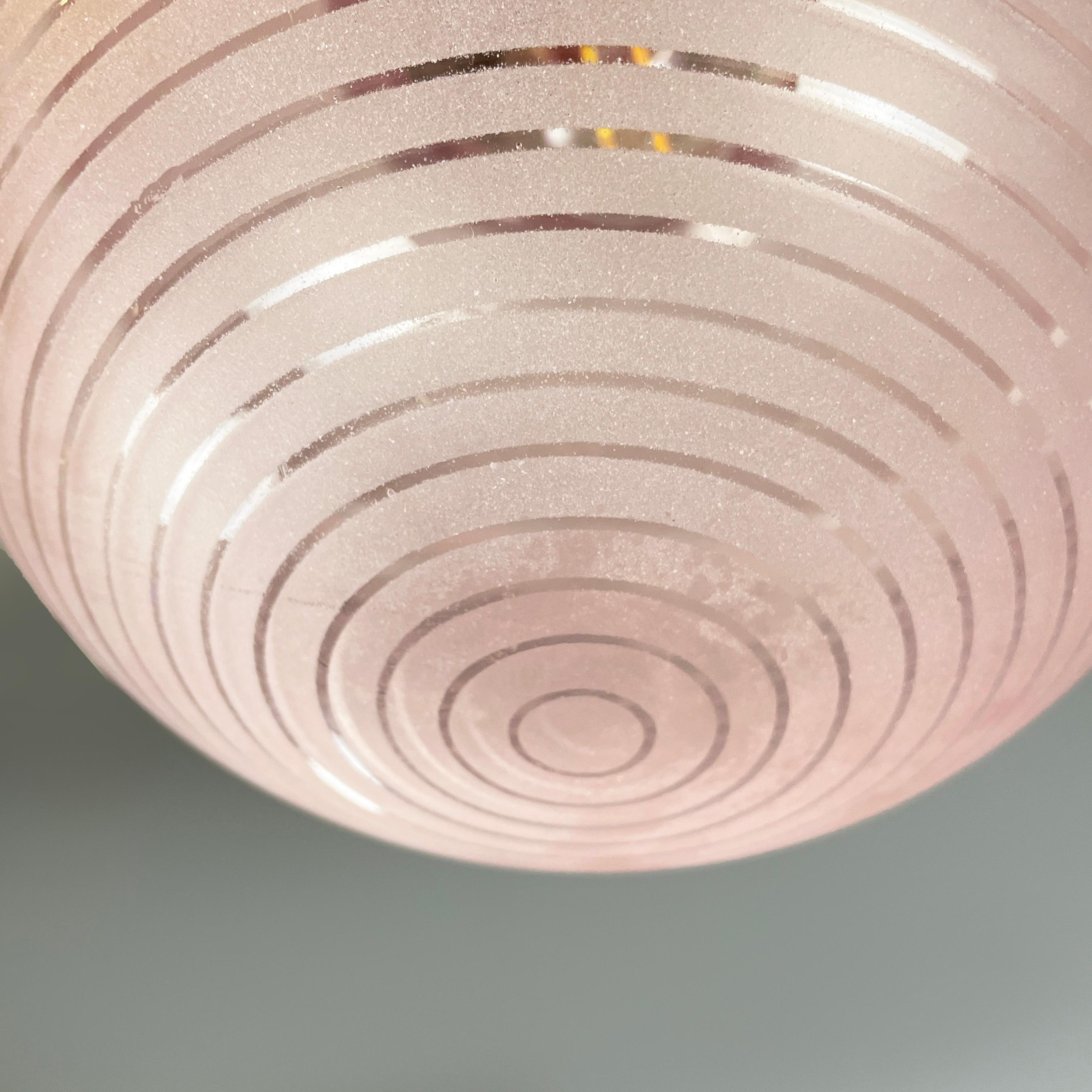 Italian mid-century modern Ceiling lamp in pink glass and metal, 1940s 1