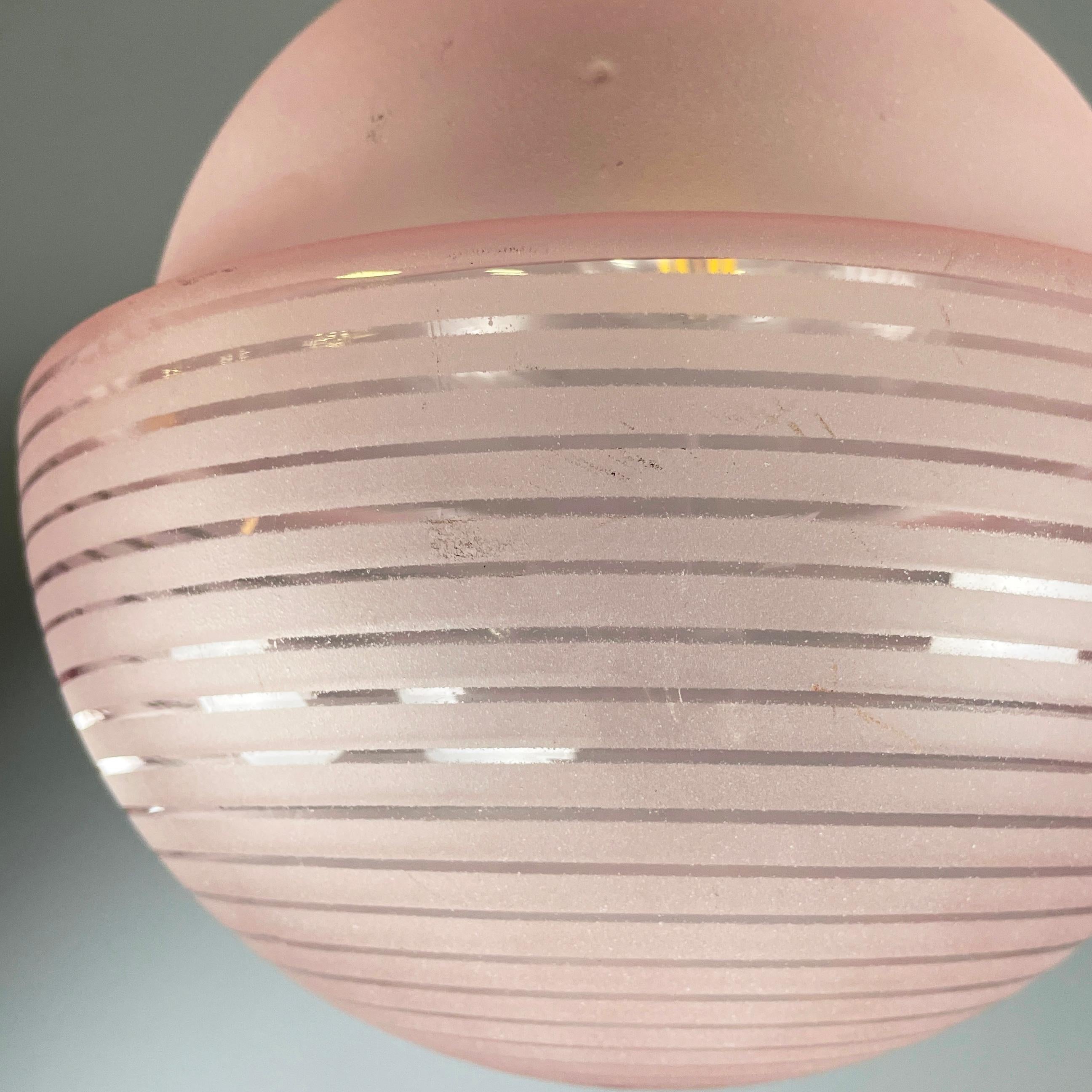 Italian mid-century modern Ceiling lamp in pink glass and metal, 1940s 2
