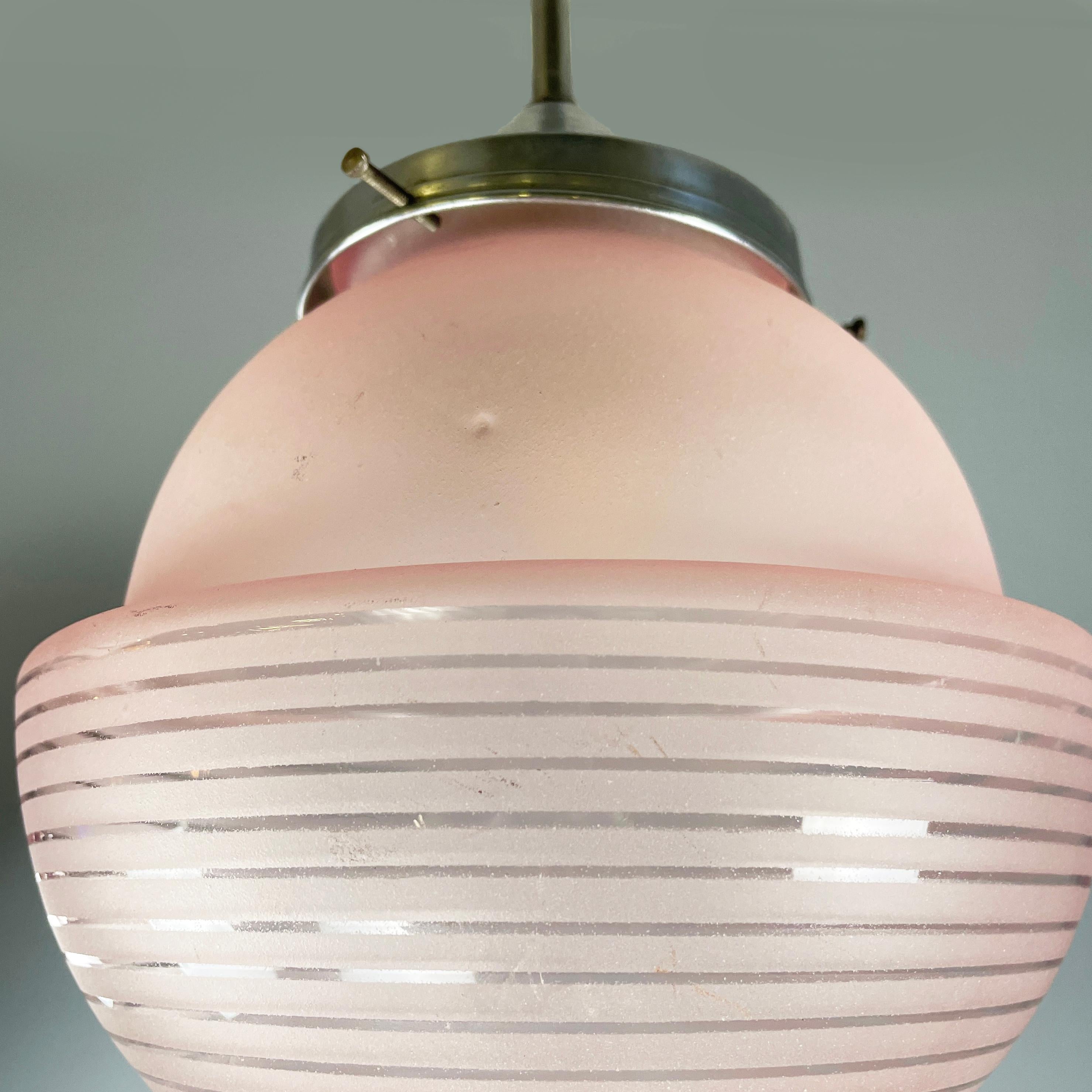 Italian mid-century modern Ceiling lamp in pink glass and metal, 1940s 3