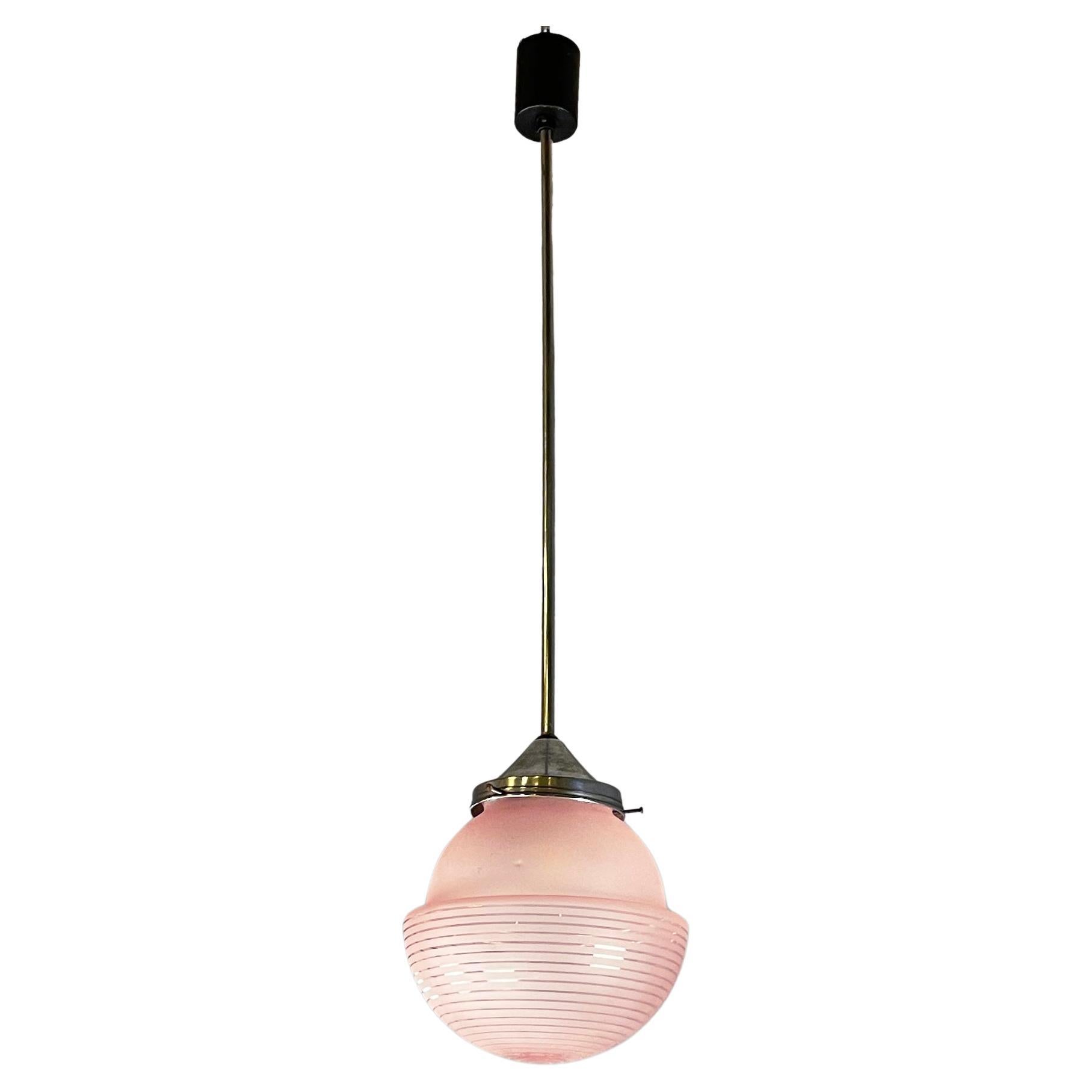 Italian mid-century modern Ceiling lamp in pink glass and metal, 1940s
