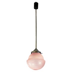 Italian mid-century modern Ceiling lamp in pink glass and metal, 1940s