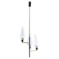 Italian Mid-Century Modern, Ceiling Pendant, Brass, Opaline Glass, Italy, 1950s