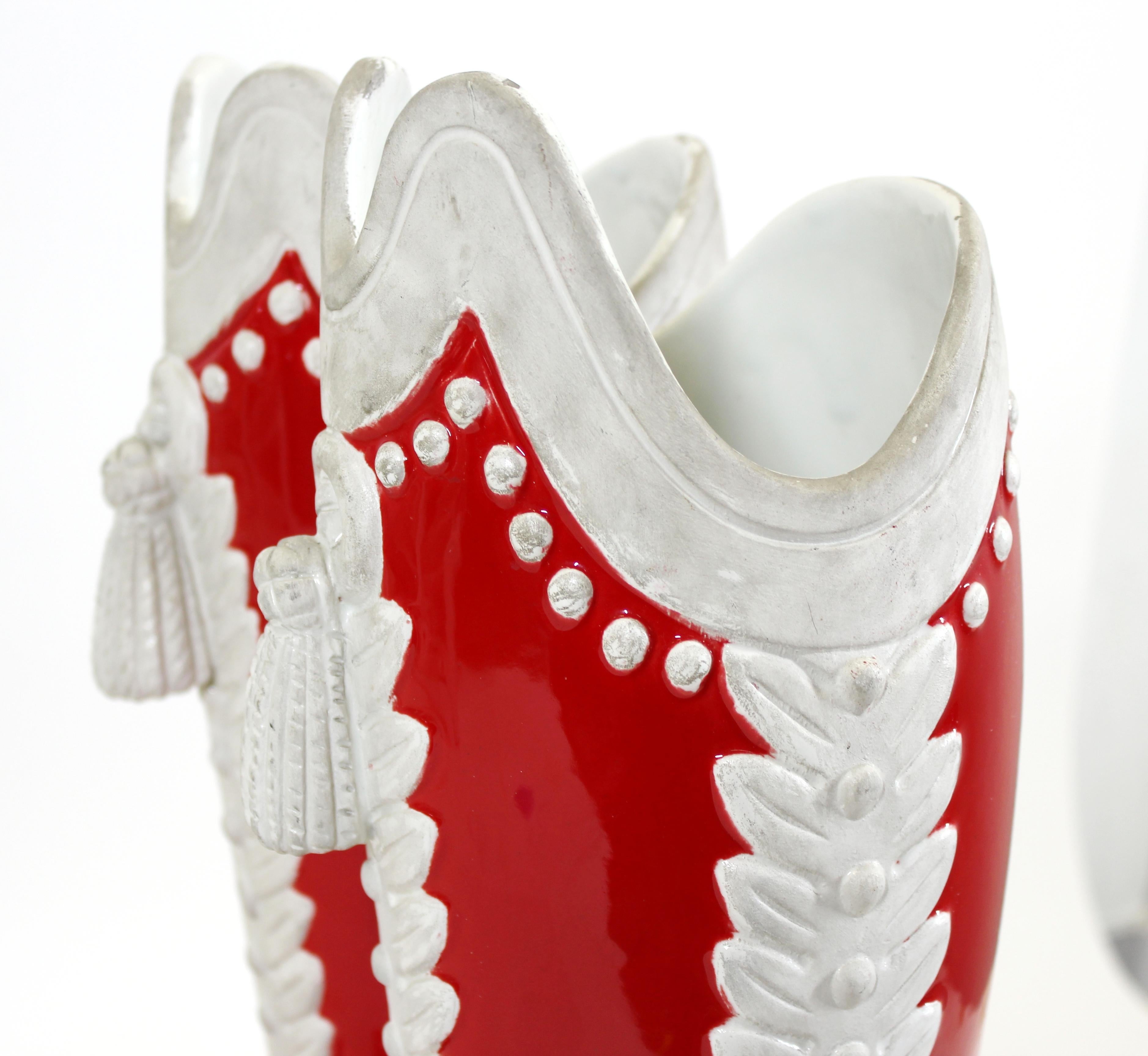 Italian Mid-Century Modern Ceramic Boots Umbrella Stand 3