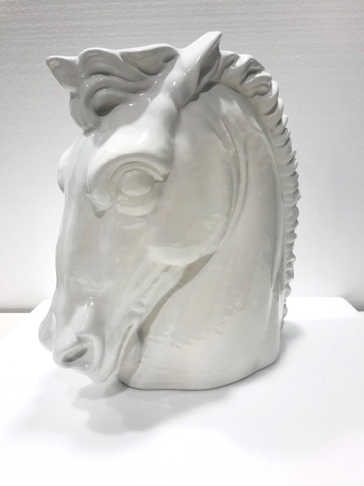 Mid-Century Modern Art Deco Ceramic Horse Head Vase and Sculpture in White Glaze