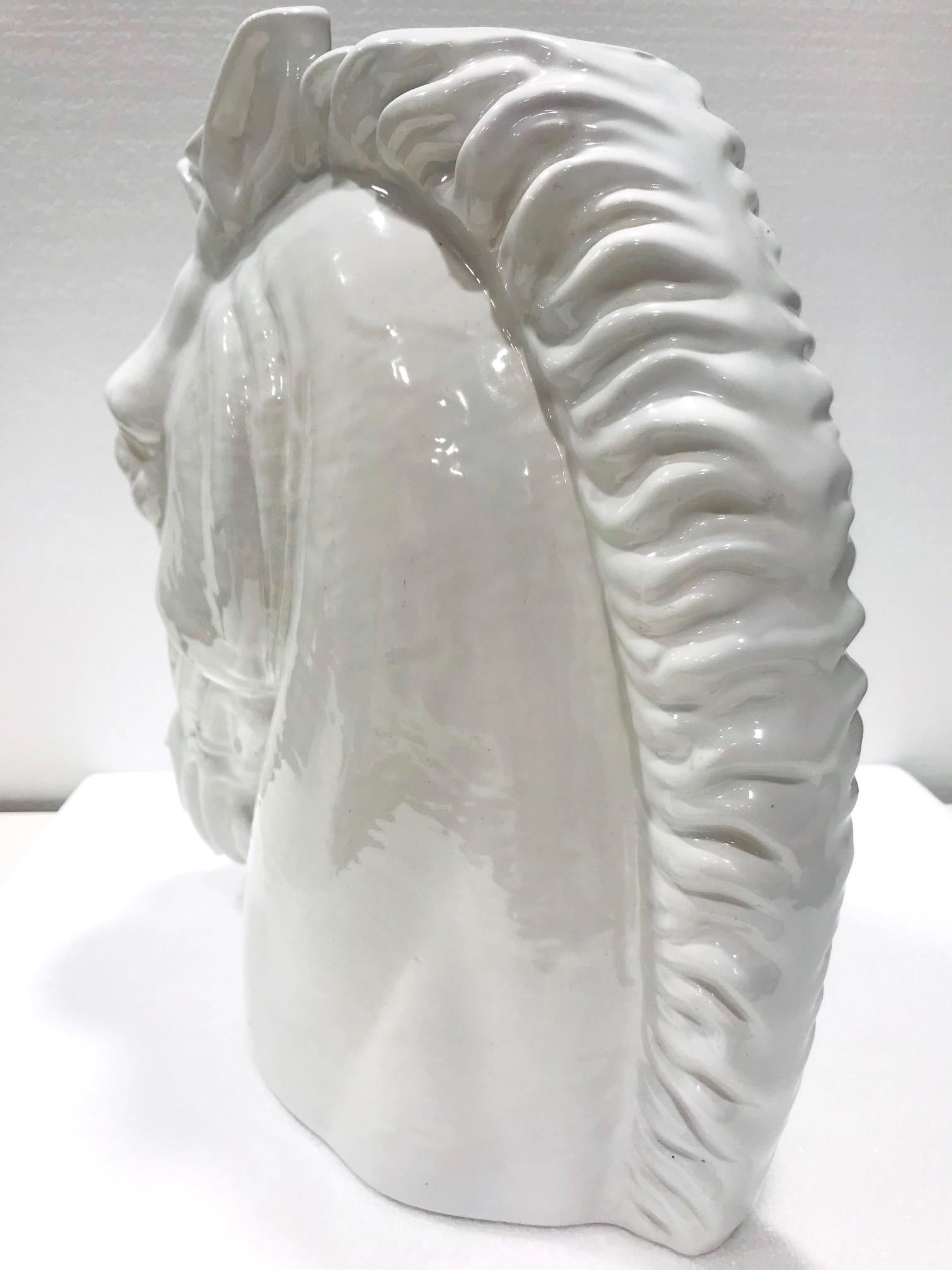 Glazed Art Deco Ceramic Horse Head Vase and Sculpture in White Glaze