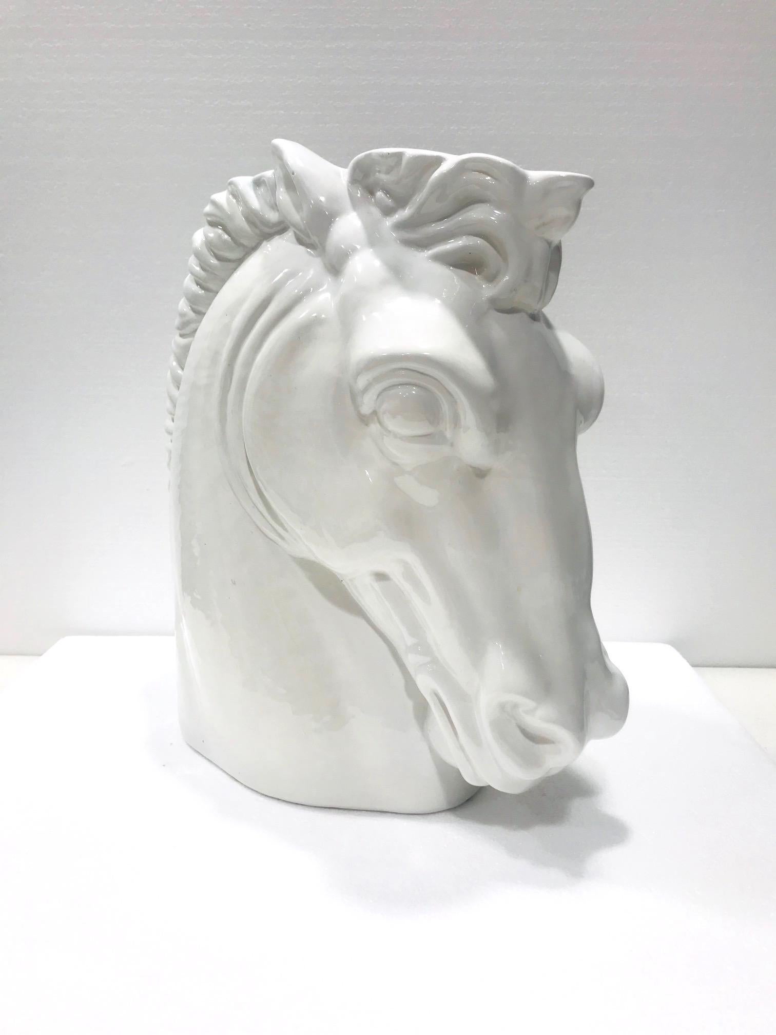 Art Deco Ceramic Horse Head Vase and Sculpture in White Glaze In Good Condition In Fort Lauderdale, FL