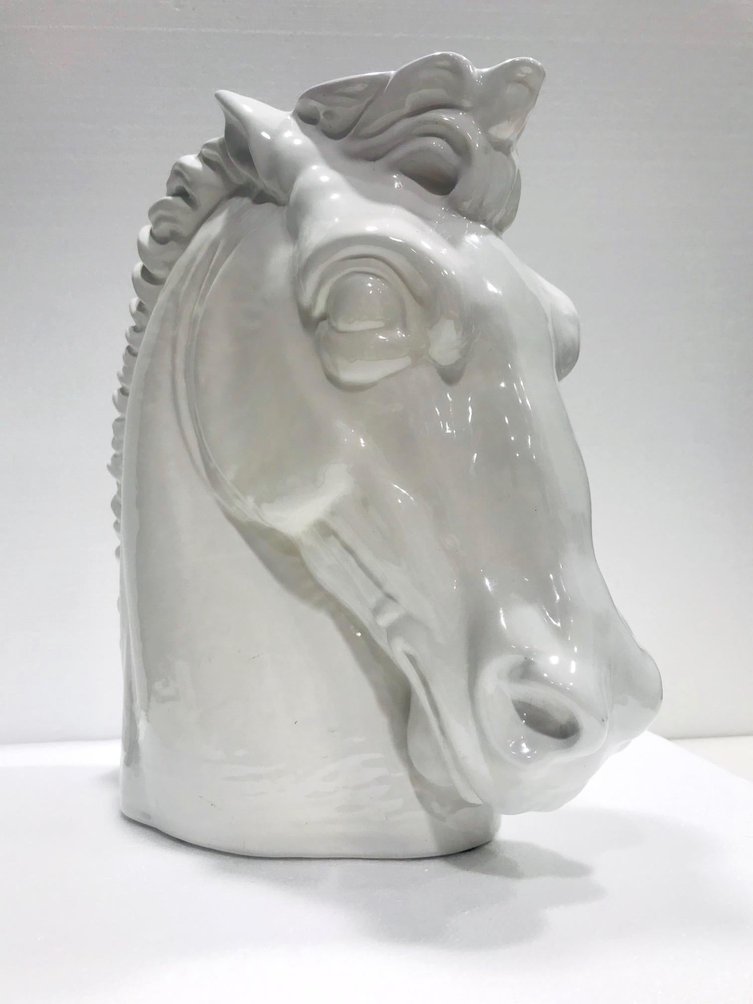 Mid-20th Century Art Deco Ceramic Horse Head Vase and Sculpture in White Glaze