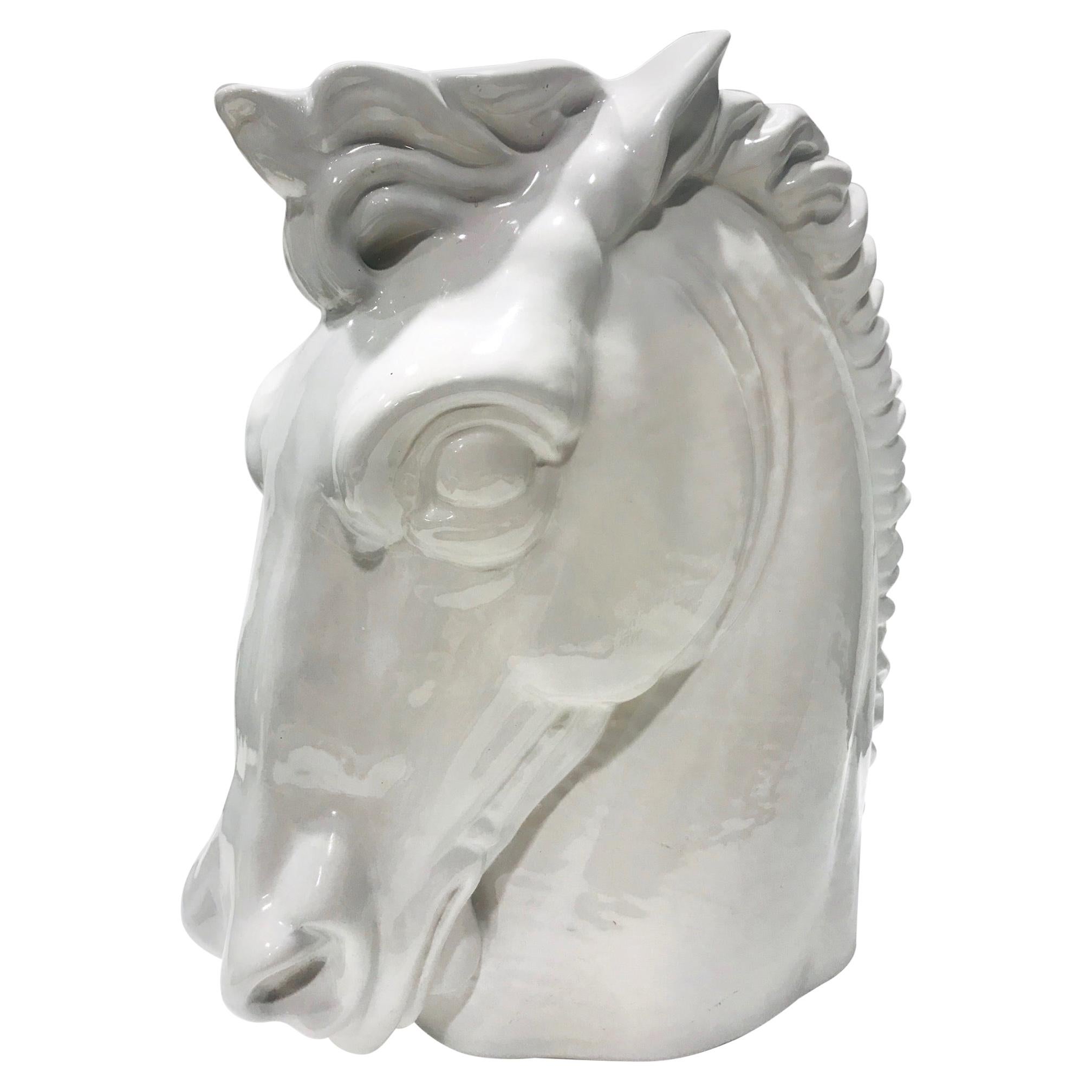 Italian Mid-Century Modern Ceramic Horse Sculpture in White, circa 1970s