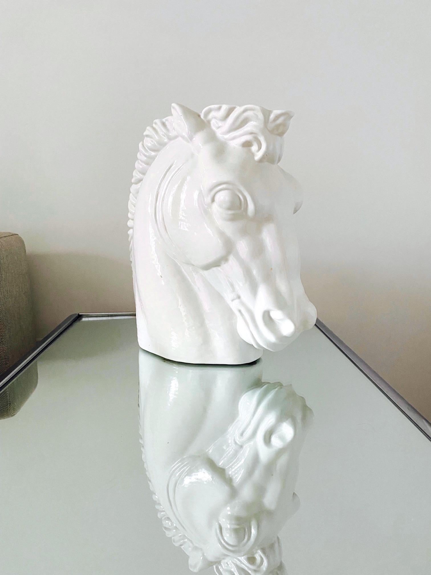 Art Deco White Ceramic Roman Horse Bust, Italy c. 1970s For Sale 4