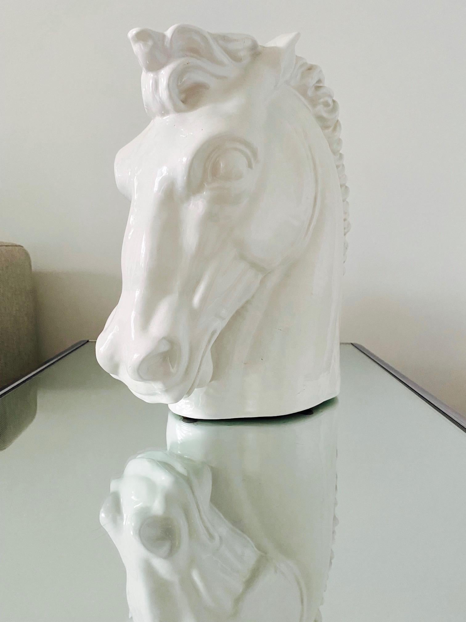 Art Deco White Ceramic Roman Horse Bust, Italy c. 1970s For Sale 5
