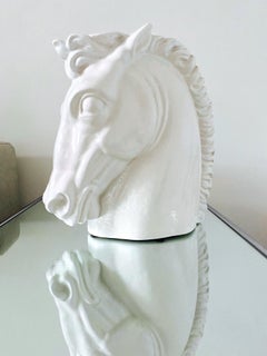 Art Deco White Ceramic Roman Horse Bust, Italy c. 1970s