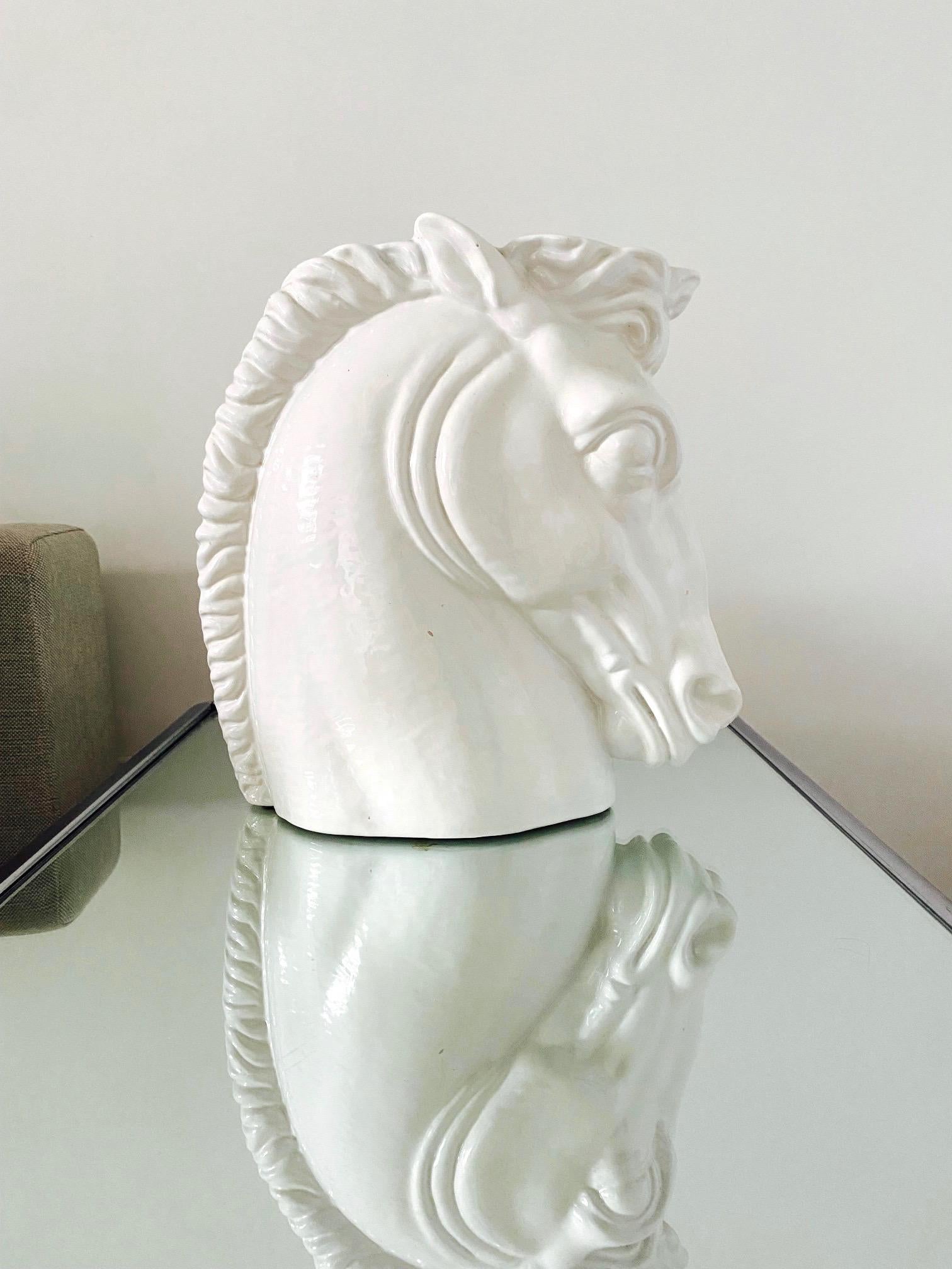 Italian Art Deco White Ceramic Roman Horse Bust, Italy c. 1970s For Sale