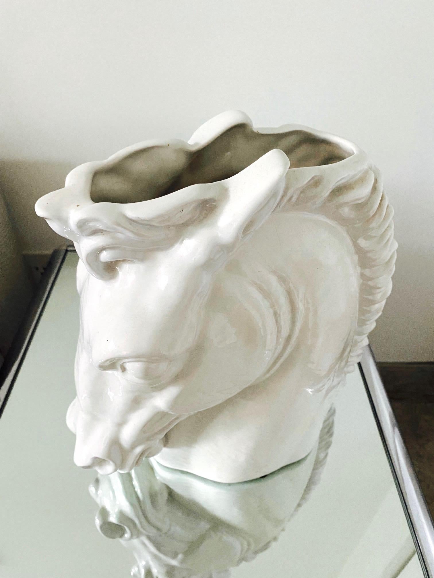 Art Deco White Ceramic Roman Horse Bust, Italy c. 1970s For Sale 2