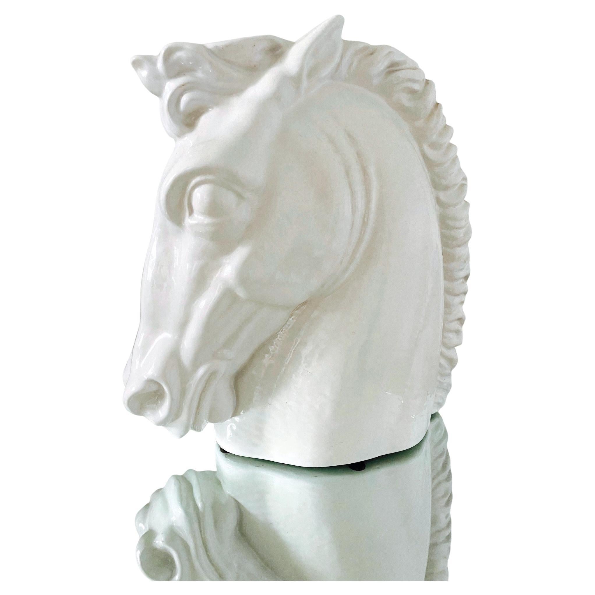 Italian Mid-Century Modern Ceramic Roman Horse Sculpture in White, circa 1970s