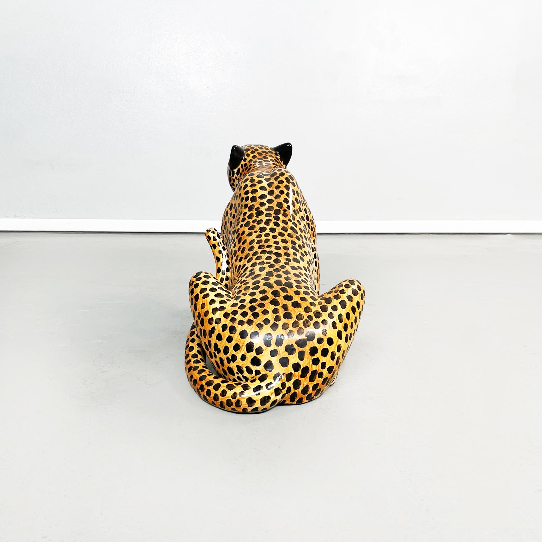 Mid-20th Century Italian Mid-Century Modern Ceramic Statue of a Feline Animal Cheetah, 1960s For Sale