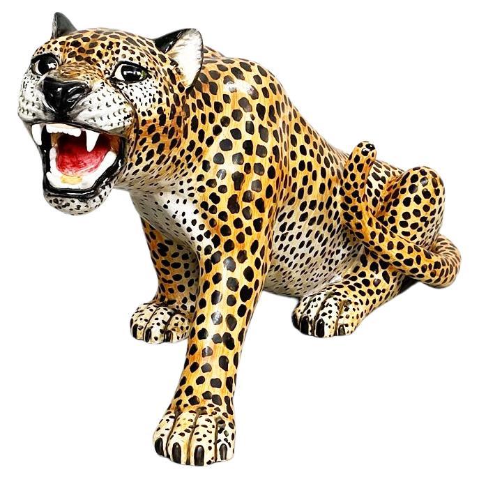 Italian Mid-Century Modern Ceramic Statue of a Feline Animal Cheetah, 1960s For Sale