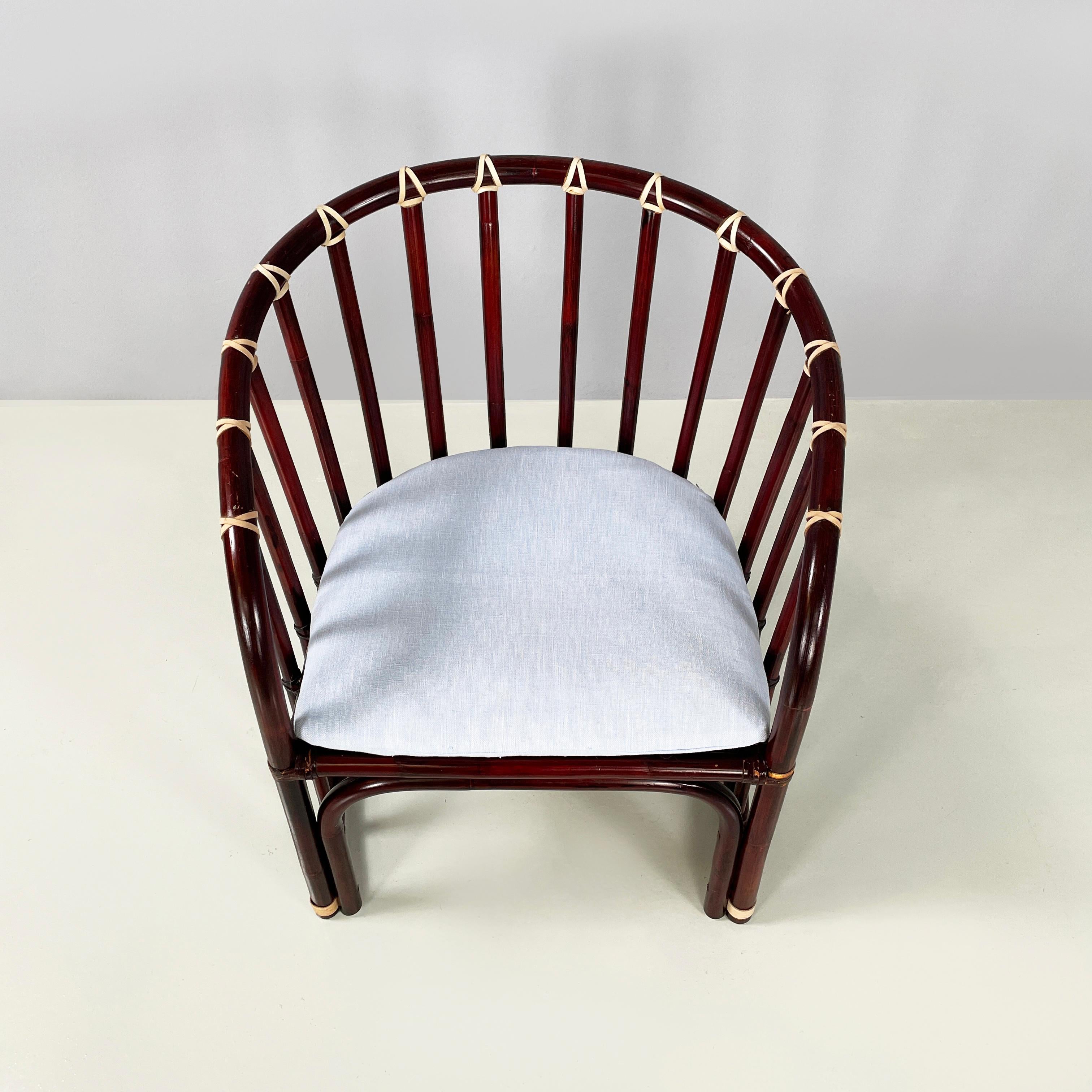 Mid-Century Modern Italian mid-century modern Chair in bamboo, light blue fabric  by Bonacina 1960s For Sale