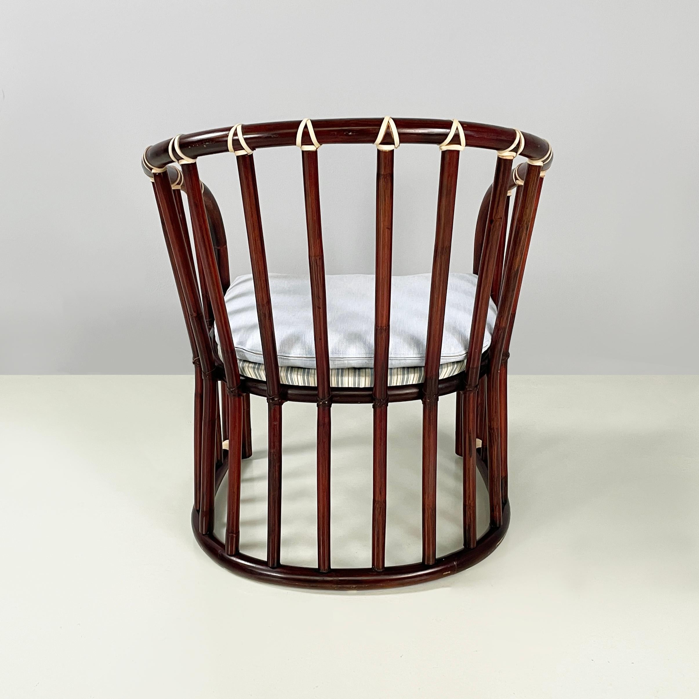 Fabric Italian mid-century modern Chair in bamboo, light blue fabric  by Bonacina 1960s For Sale