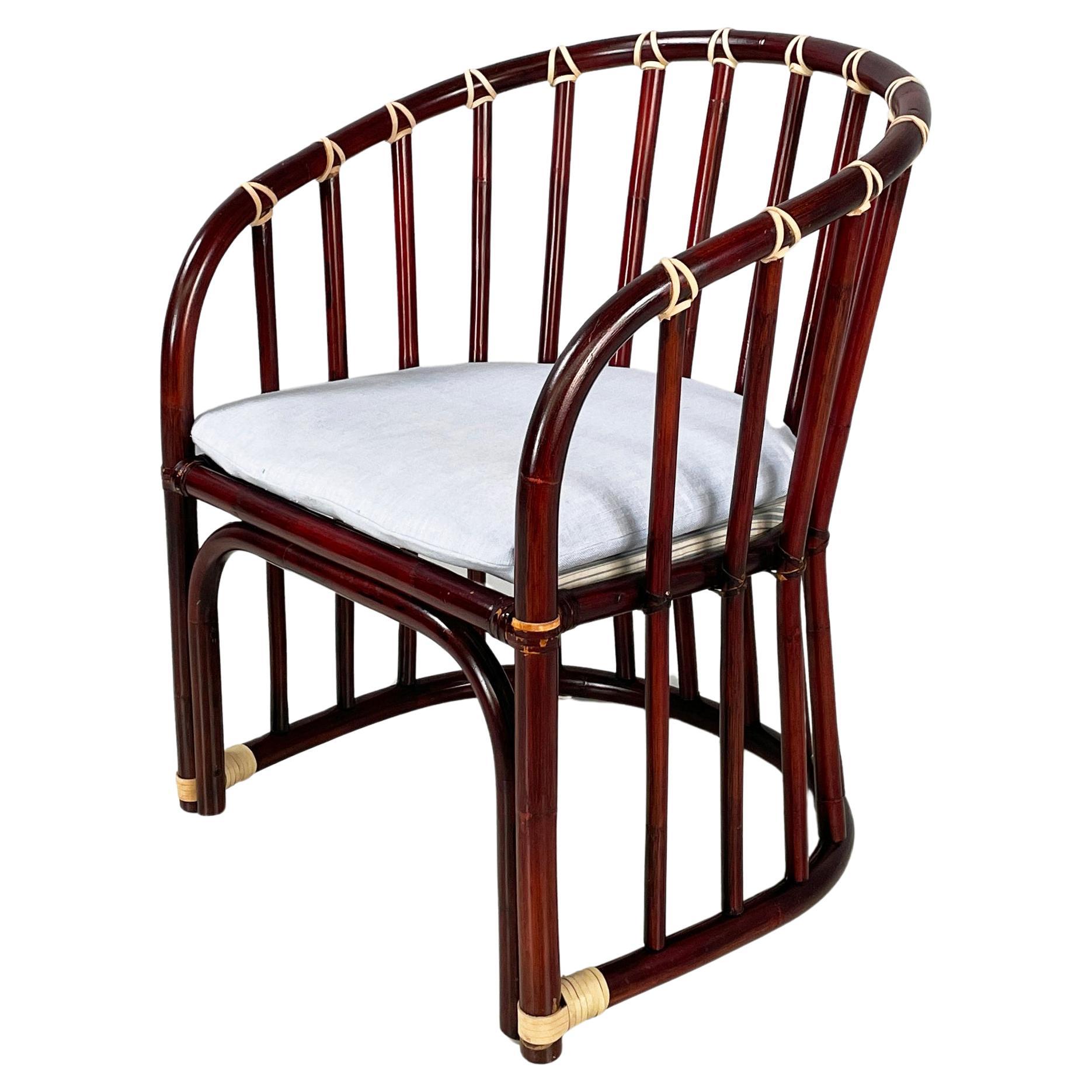 Italian mid-century modern Chair in bamboo, light blue fabric  by Bonacina 1960s