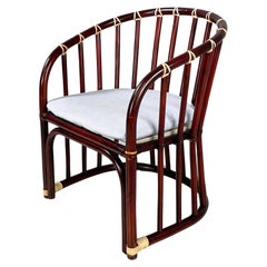 Used Italian mid-century modern Chair in bamboo, light blue fabric  by Bonacina 1960s