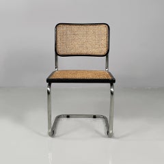 Italian mid-century modern chair in black wood, straw and steel, 1960s