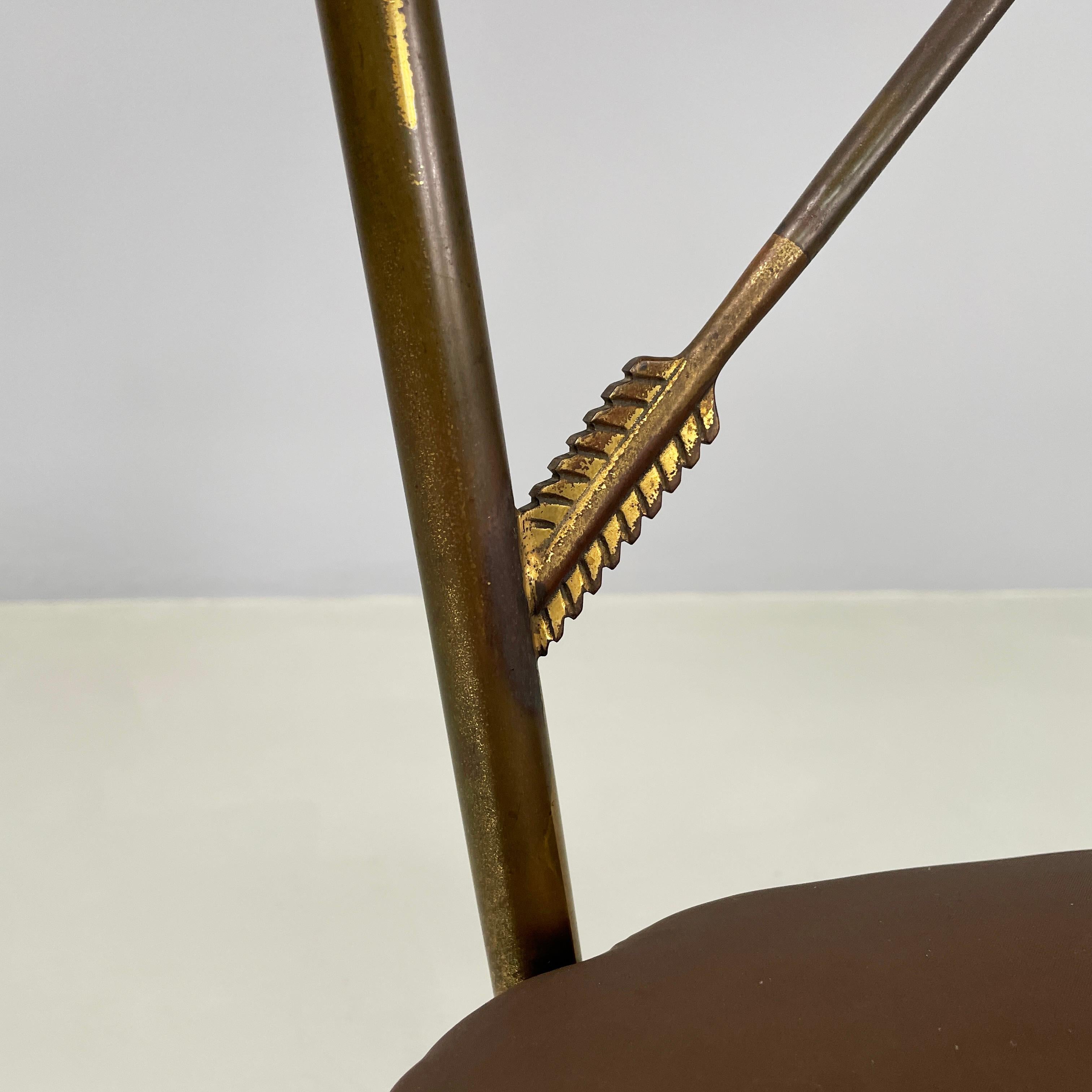 Sedia italiana di metà secolo in ottone e tessuto marrone, anni '50 in vendita 3