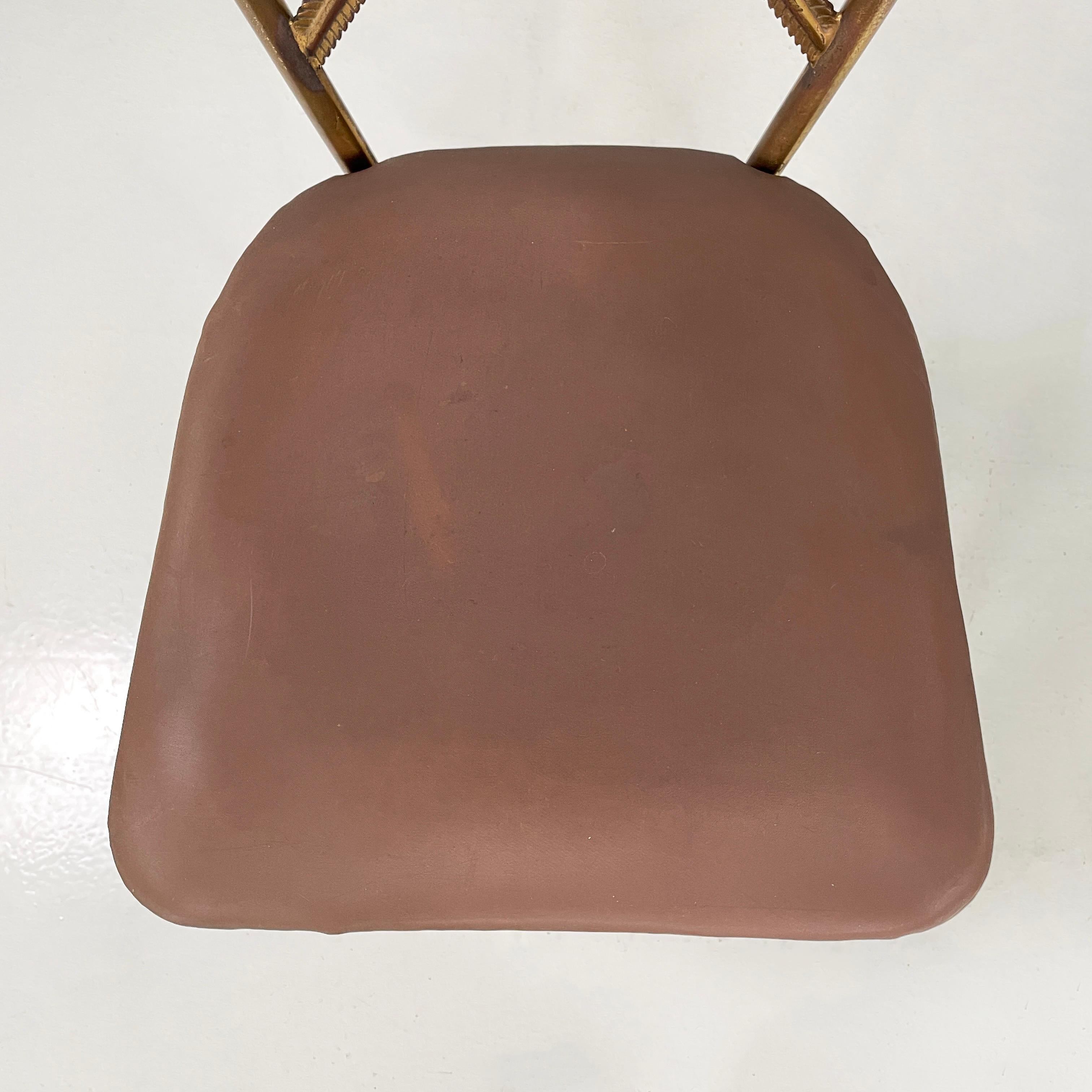 Sedia italiana di metà secolo in ottone e tessuto marrone, anni '50 in vendita 4
