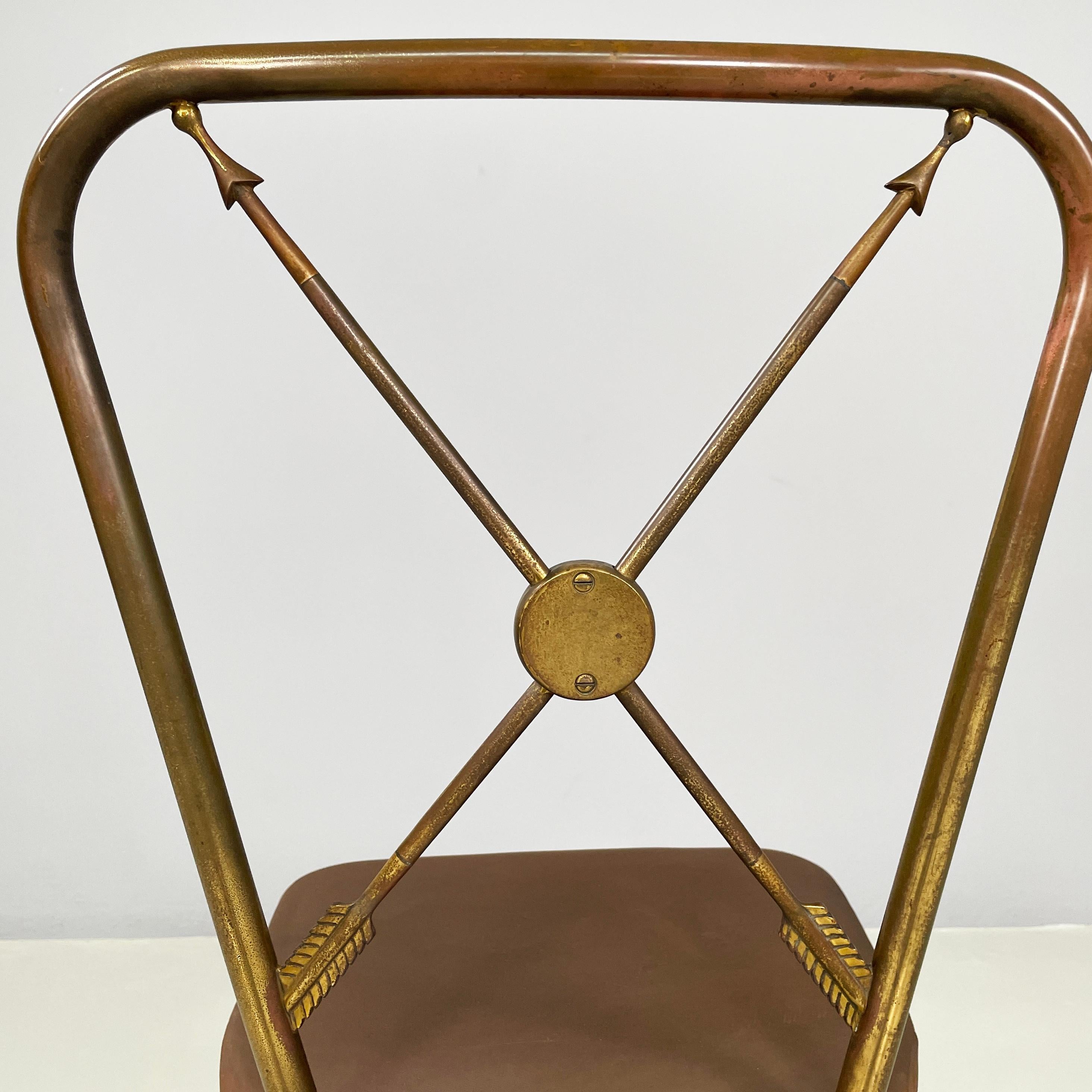 Sedia italiana di metà secolo in ottone e tessuto marrone, anni '50 in vendita 7