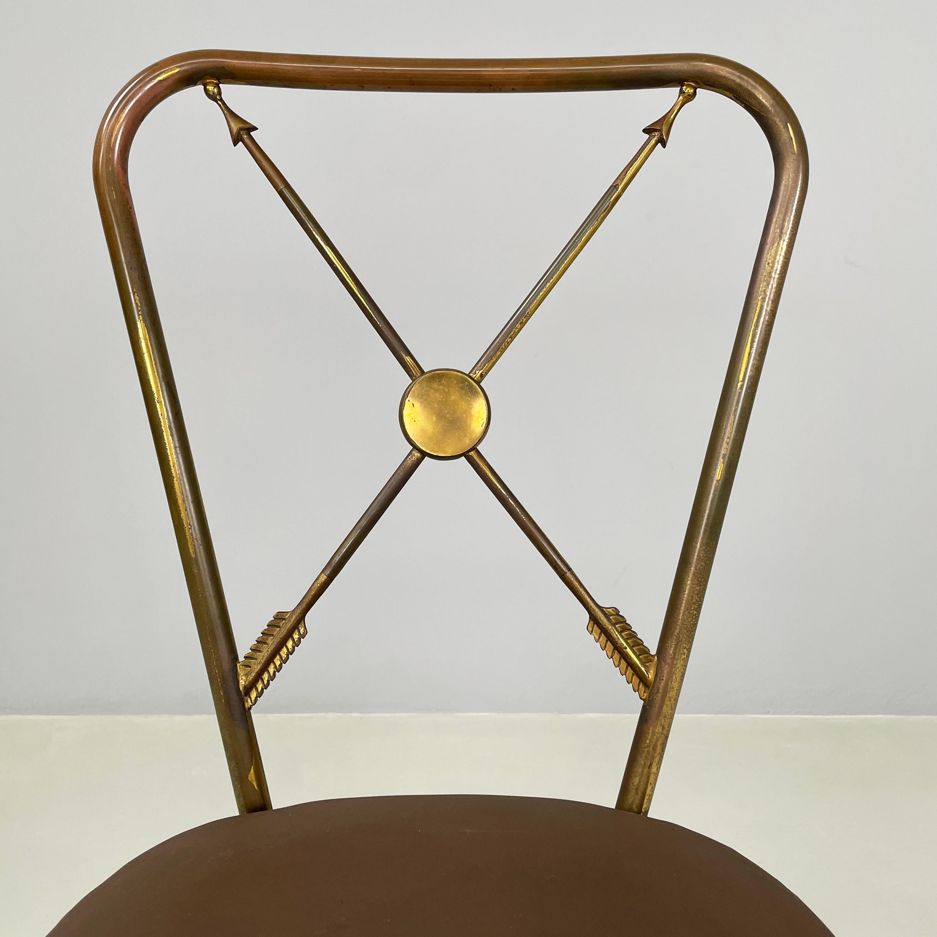 Metà XX secolo Sedia italiana di metà secolo in ottone e tessuto marrone, anni '50 in vendita